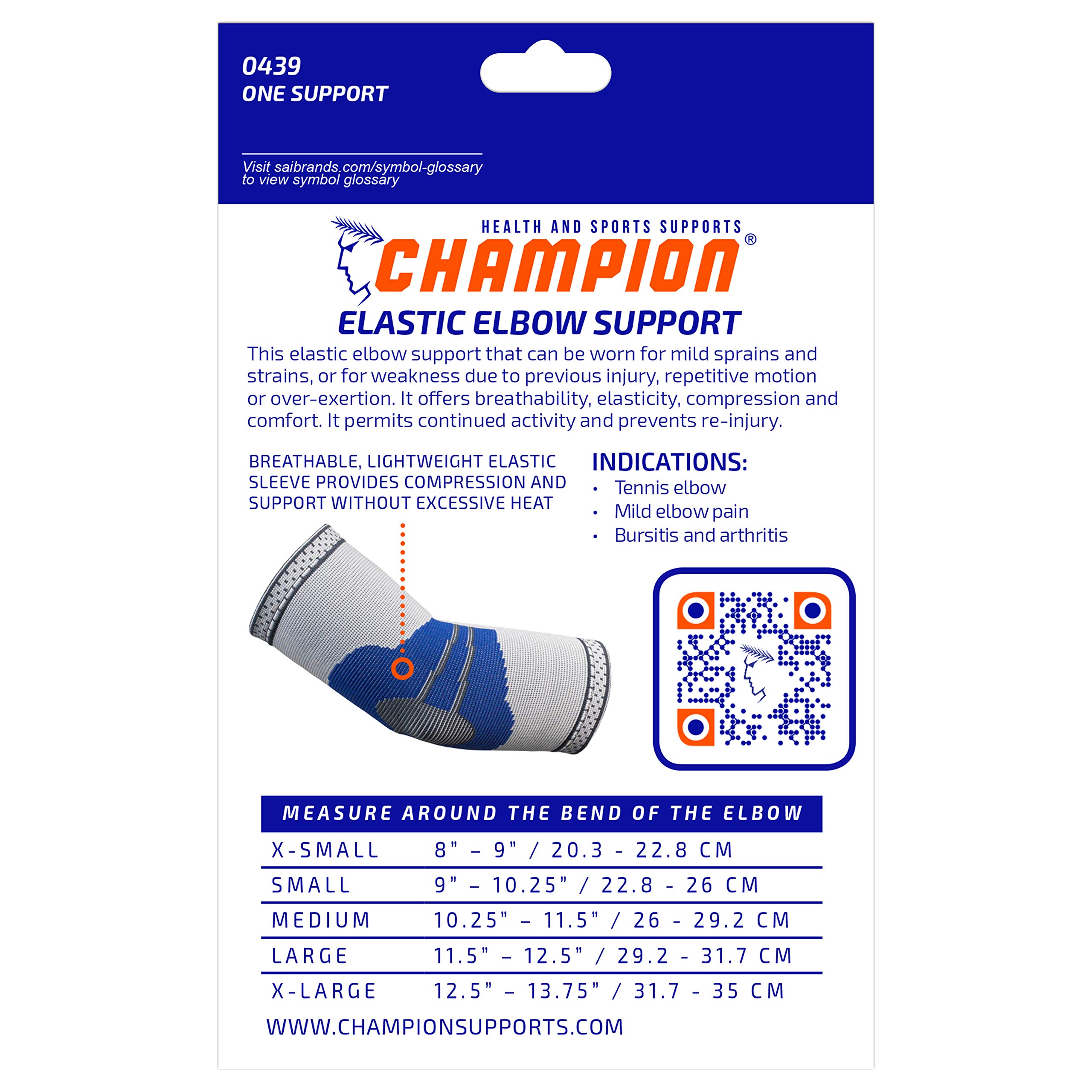 Champion Elastic Elbow Support Compression Sleeve, Gray (Side Stays), X-Small