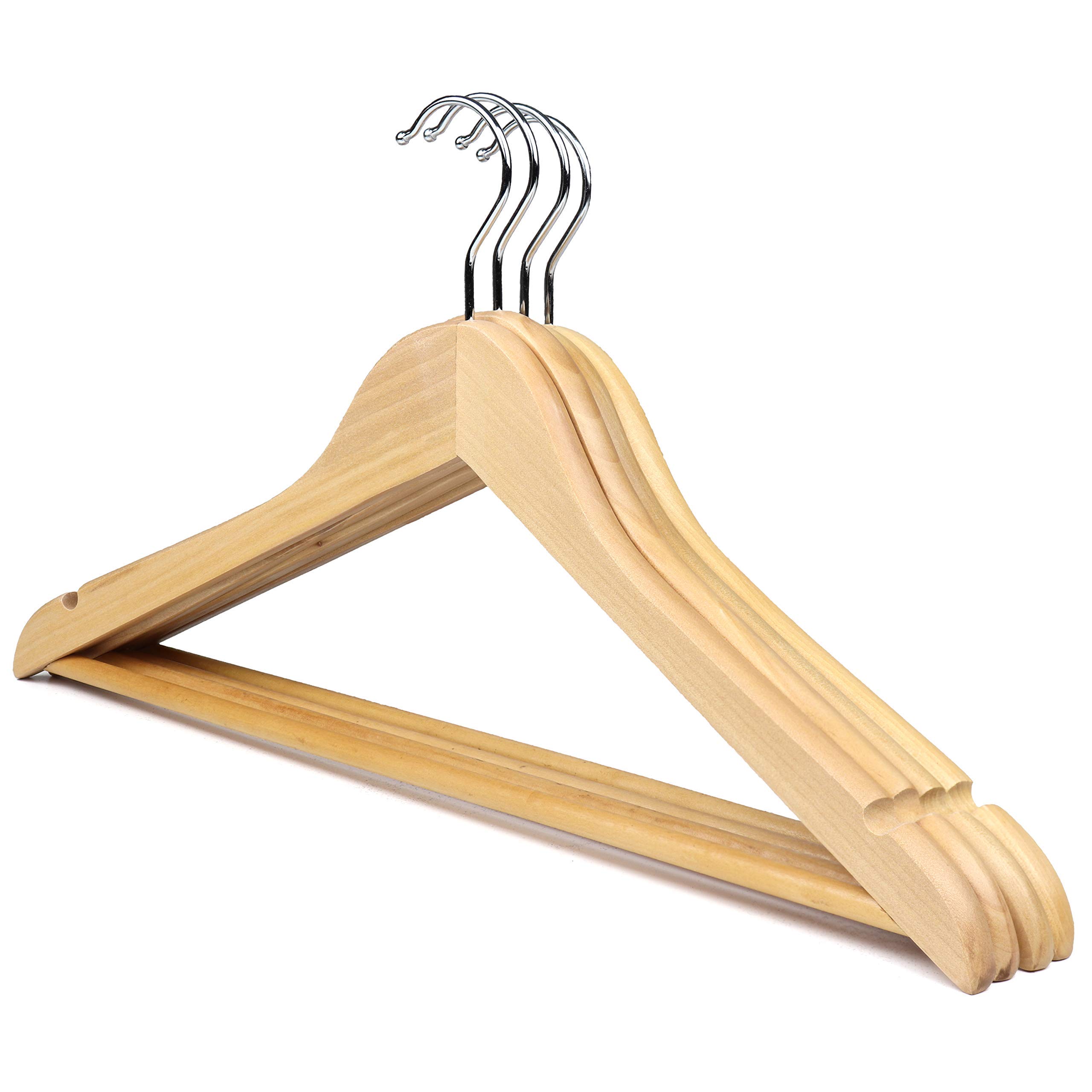 The Hanger Store Natural 5 Wooden Suit Hangers, Angled Coat Hangers With Notches And Trouser Bar