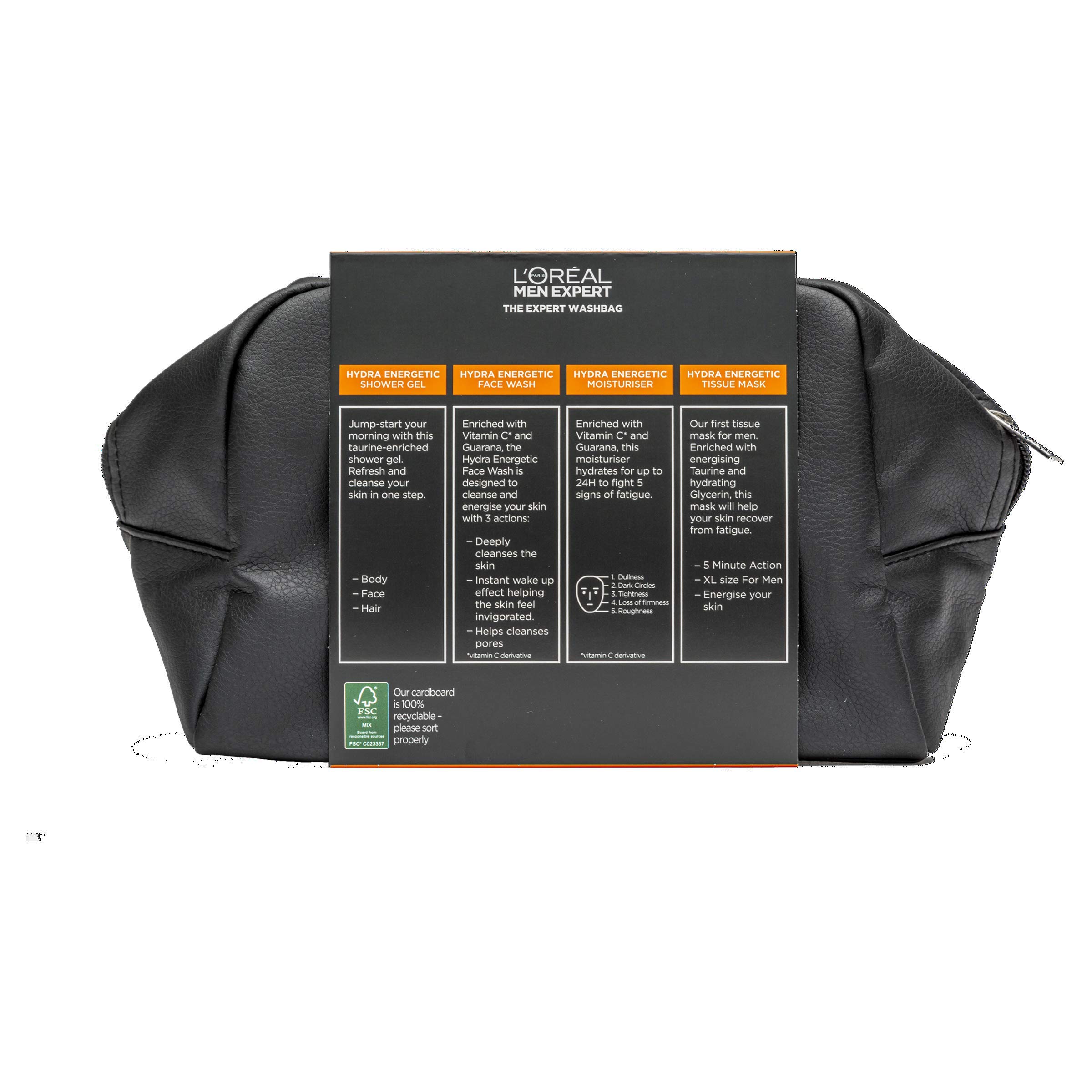 L'Oreal Men Expert The Expert Hydra Energetic Washbag Gift Set For Him: Moistuiser, Face Wash, Shower Gel 5011408094091 - Image 4