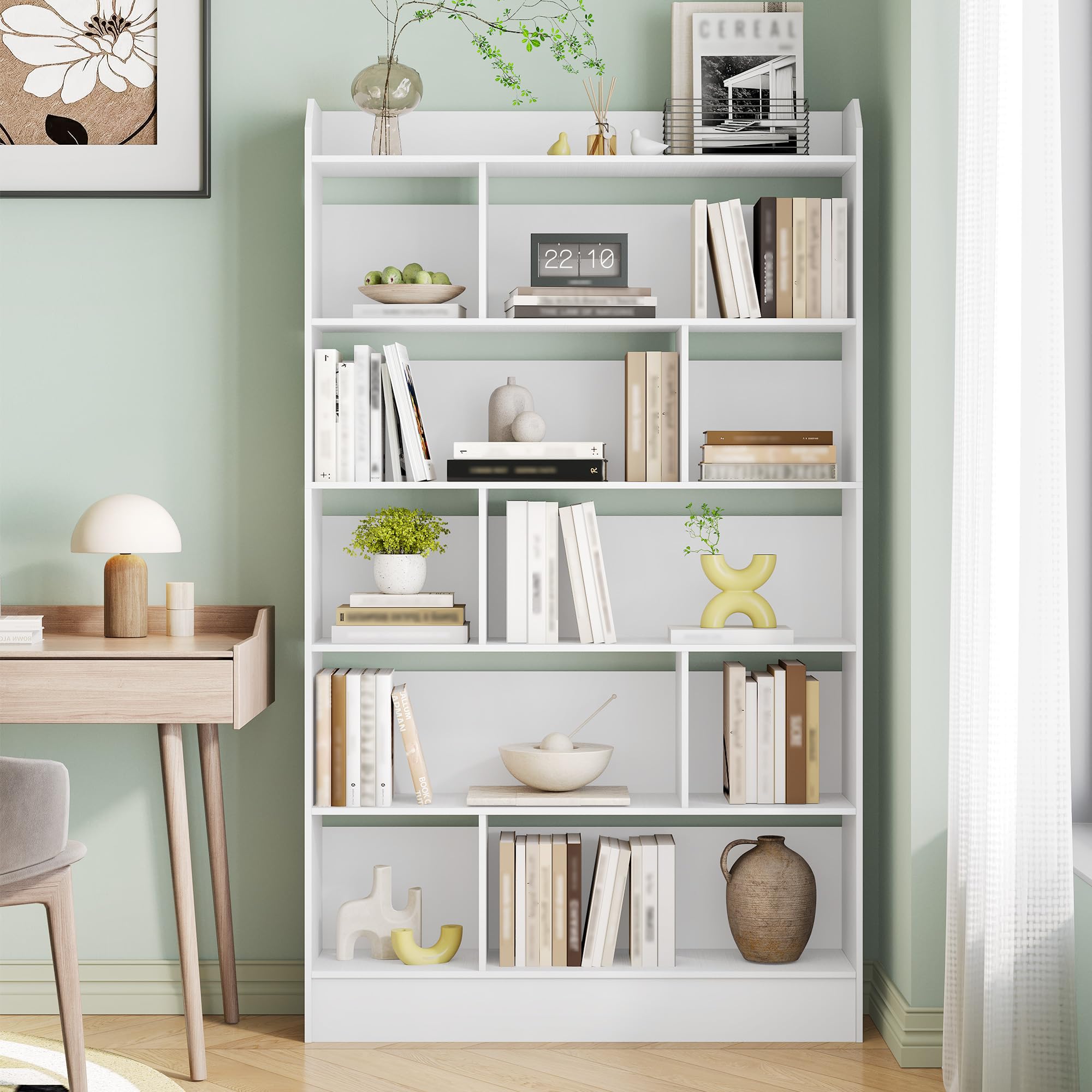 Hzuaneri Bücherregal, Bücherschrank, mit 6 Fächern, Aufbewahrungsregal, Standregal, für Wohnzimmer, Büro, Schlafzimmer, 24 x 100 x 170 cm, Weiß BC64403X