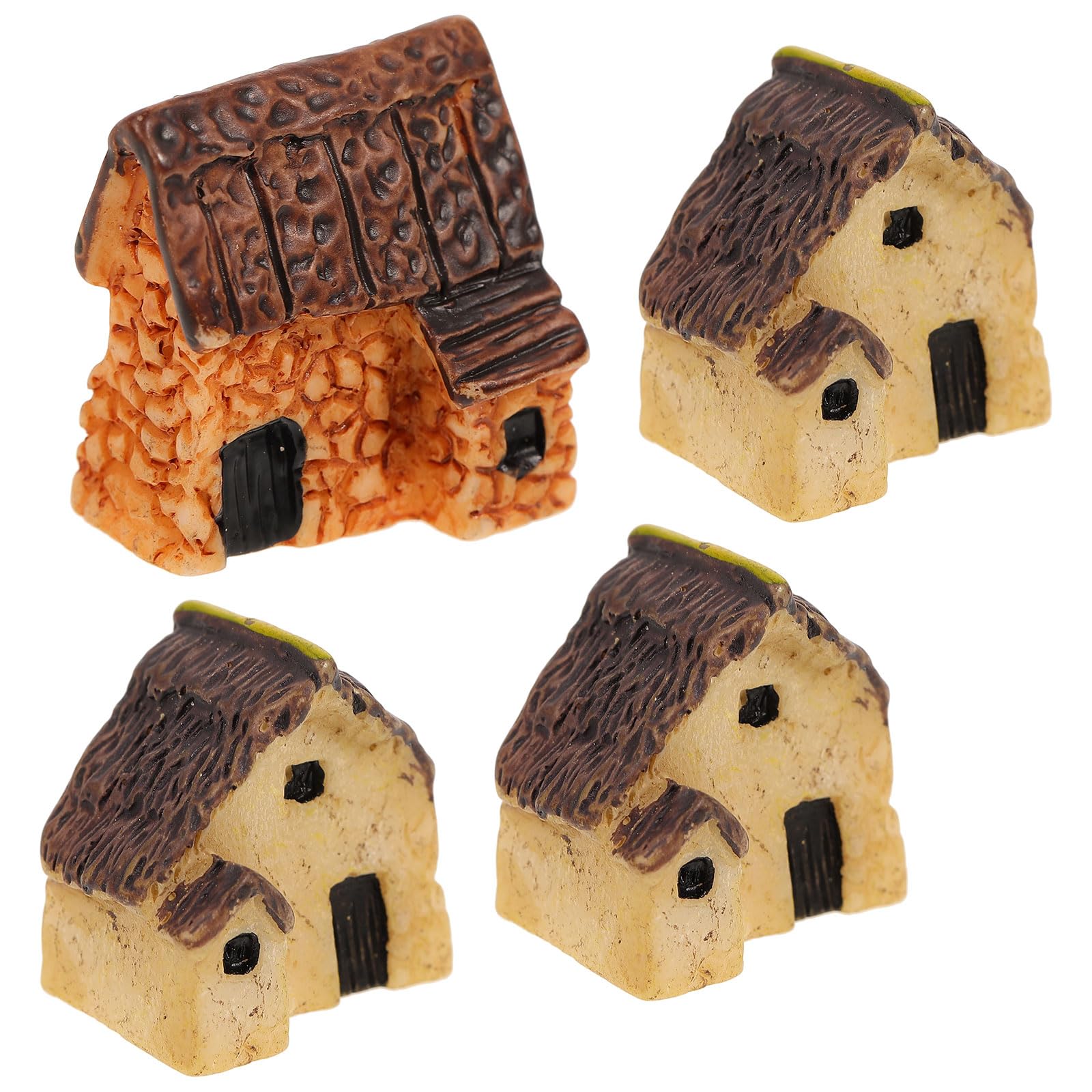 WINOMO Thatched Hut Decoration - 4Pcs Miniature House Fairy Garden Accessories for Micro Landscapes Dollhouses & Terrariums Assorted Colors 2.0X2.0X1.5Cm