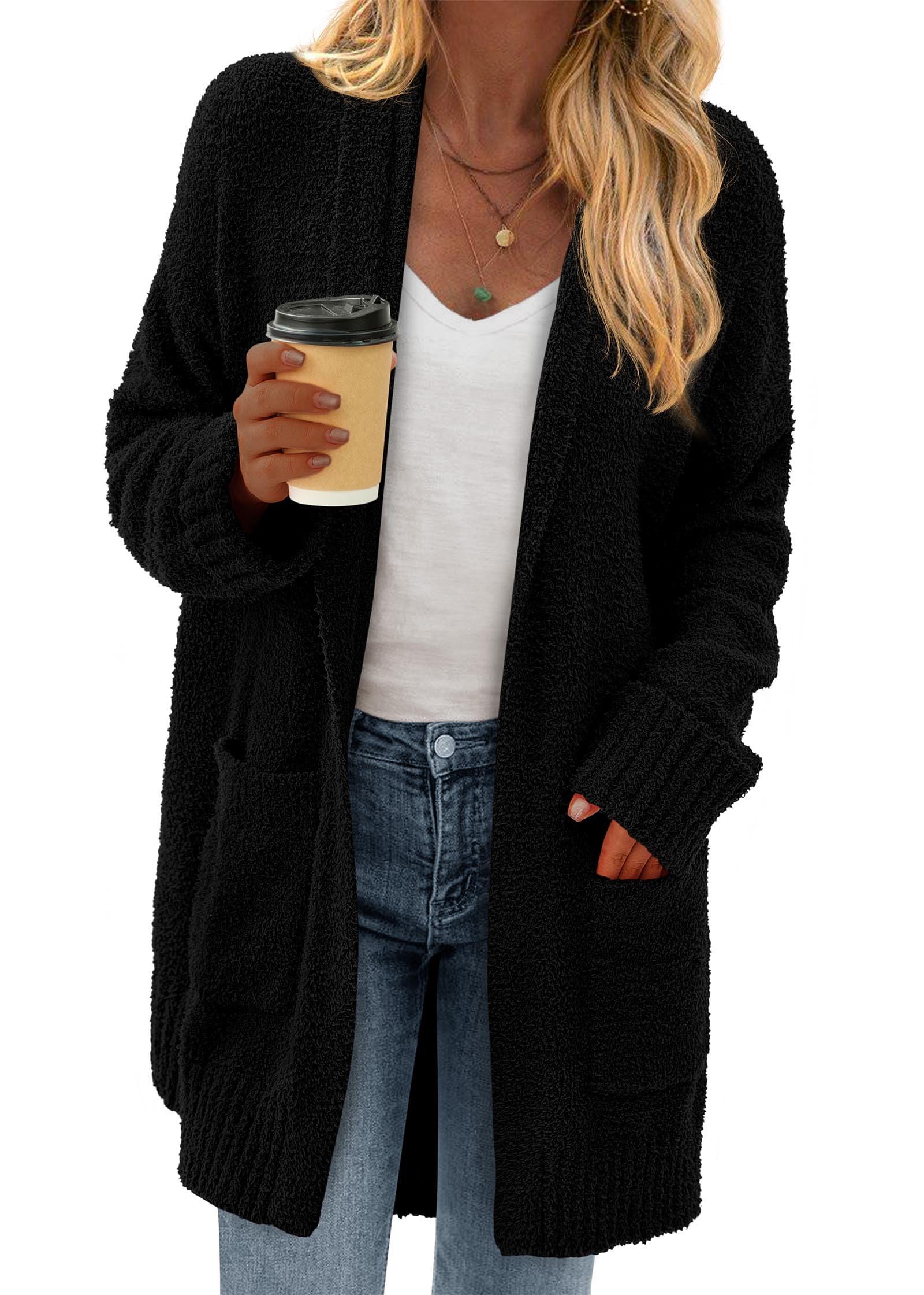 KIRUNDO Chunky Fuzzy Knit Coatigan