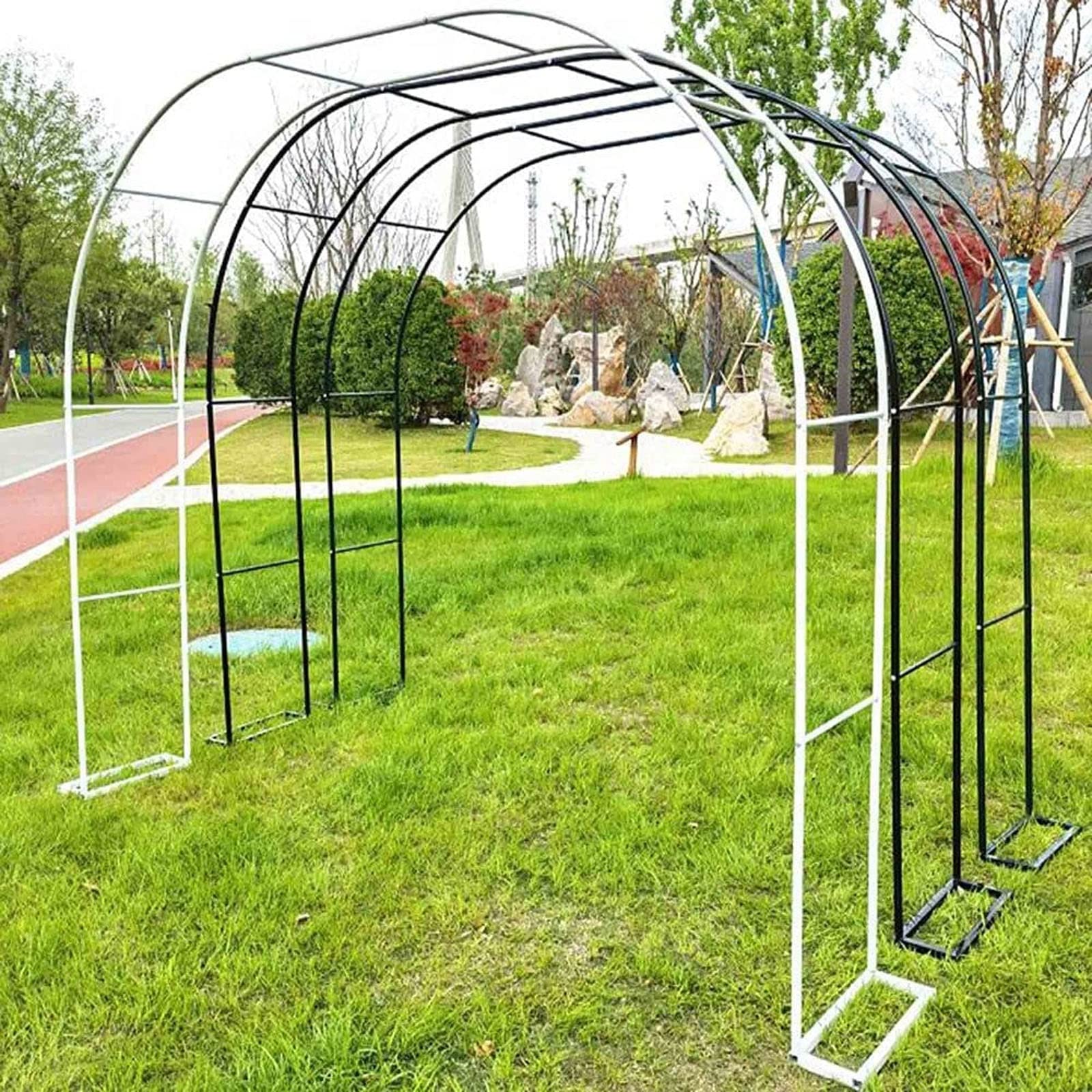 Ogród Pergola Łuk Ogrodowy Biały Metalowy Łuk Do Roślin Pnących, Zewnętrzna Altana do Winorośli i Róż, Dekoracyjny Stojak Na Imprezy Wewnętrzne Rozmiar 240x220x40cm
