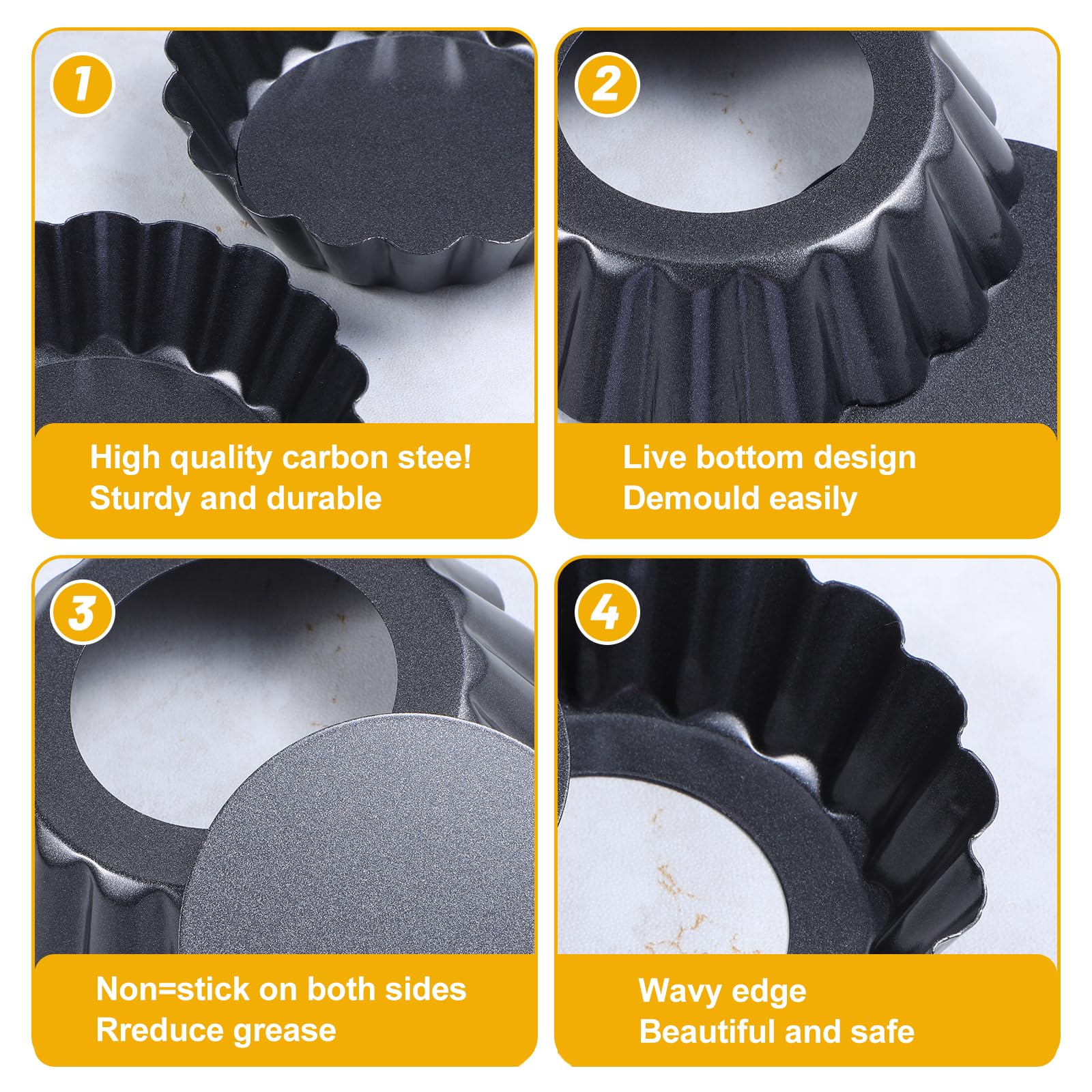 Paquete de 20 mini moldes para tartas, parte inferior extraíble, de 3 pulgadas, redondos, estriados, antiadherentes, para tartaletas, postres
