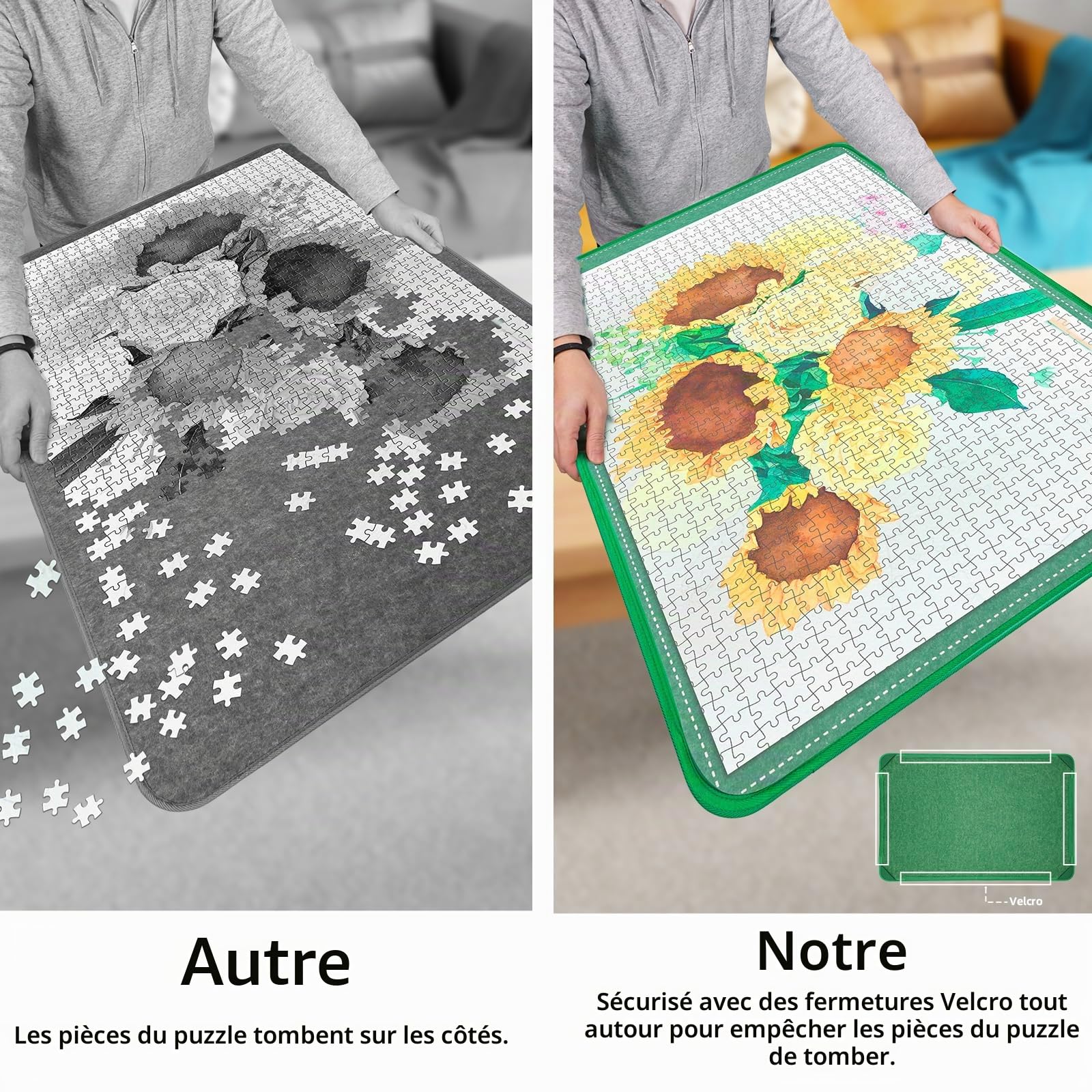 MOZOOSON Plateau Puzzle 2000 Pieces, Planche Puzzle, Puzzle Board Pliable avec Accessoires de Rangement 41.3x31.5in - 8 Plateau et 1 Couvercle Transparent pour Déplacement et Stockage Faciles