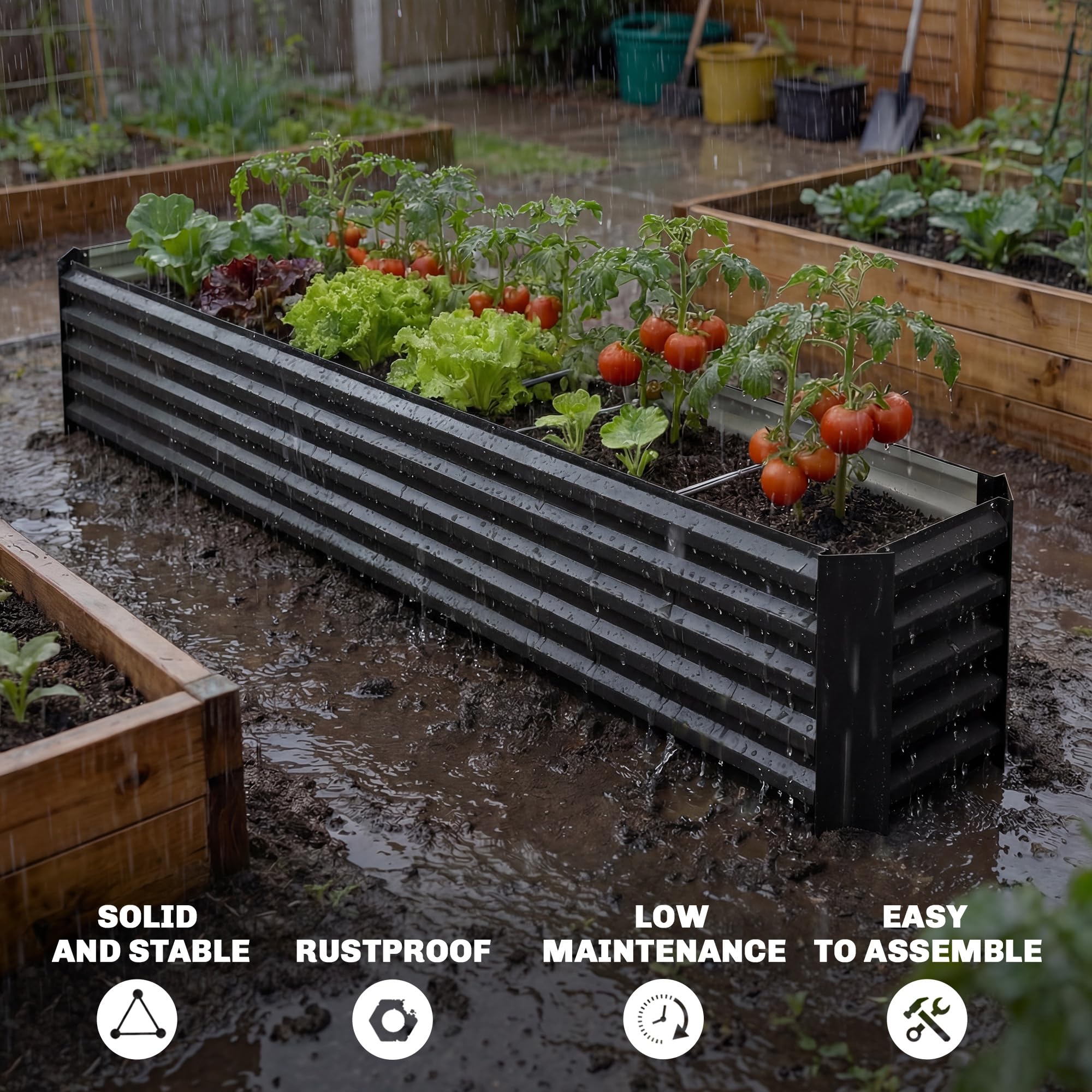 Outsunny Galvanized Raised Garden Bed, 8 x 1.3 x 1.5ft Rectangular Planter Box, Reinforced Outdoor Raised Bed with Open Bottom for Vegetables, Flowers, Herbs, Black - 4