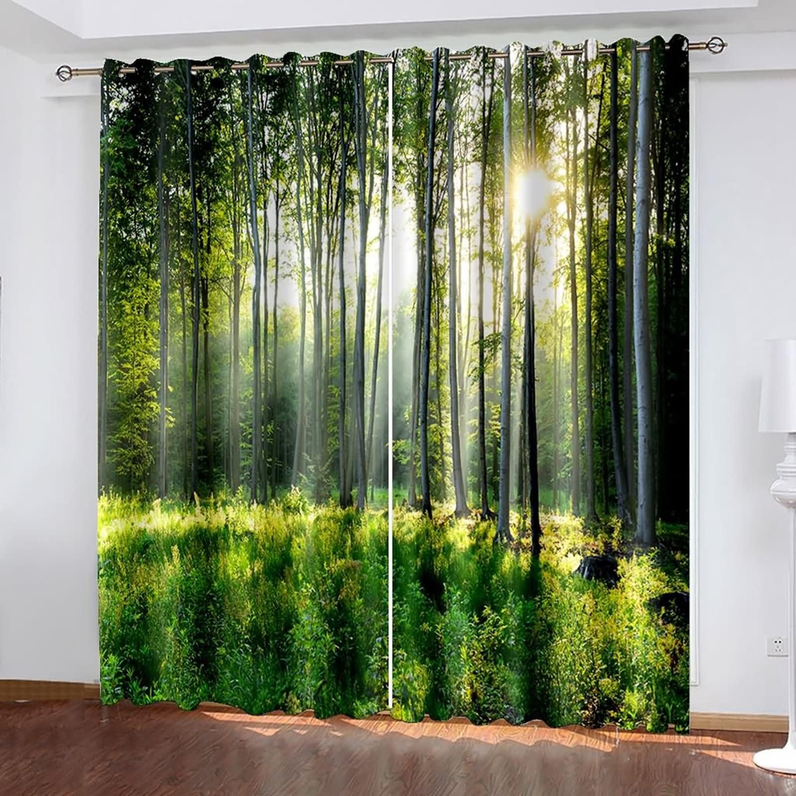 Zestaw 2,2 x 102 W x 214H CM Termiczna zasłona zaciemniająca z oczkami, drzewo i zasłony przeciwsłoneczne do sypialni nowoczesna zielona