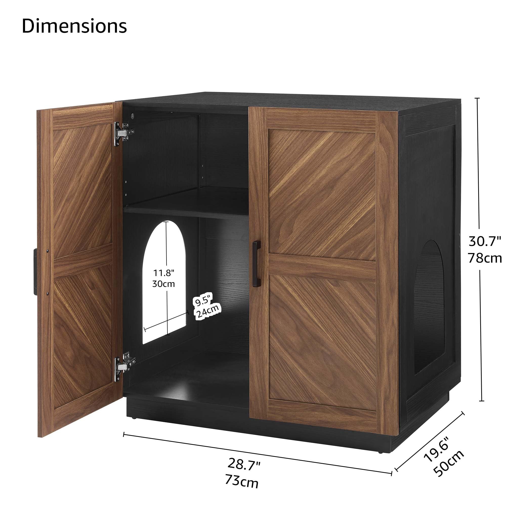 unipaws Cat Litter Box Enclosure Furniture with Storage Shelf, Tall Hidden Litter Box Cover for Tall or Top Entry Litter Box, Kitty Enclosed Cabinet, Cat Box with Odor Control, Walnut and Black - image 7