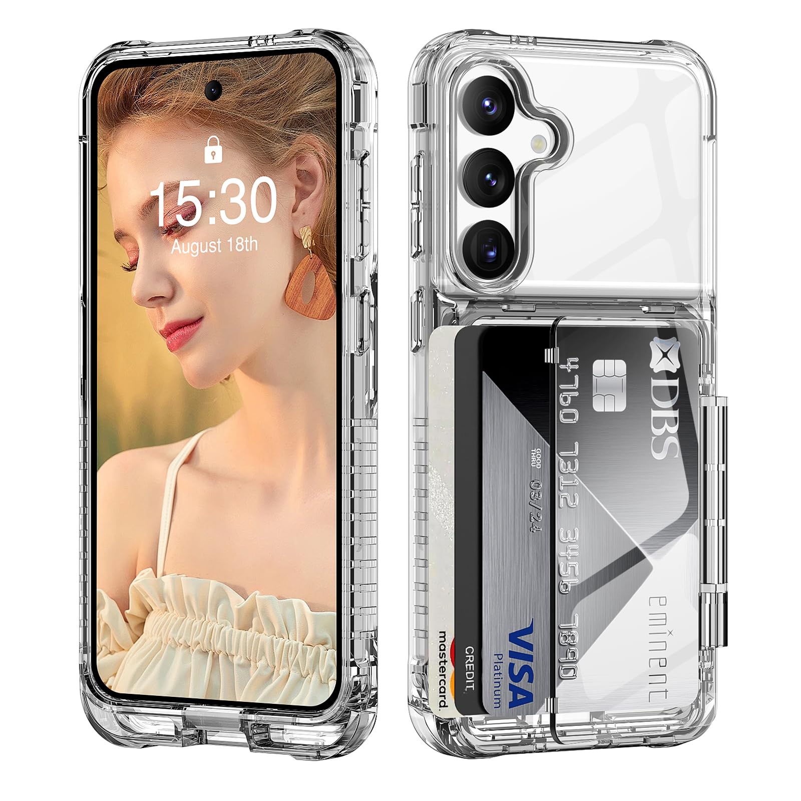 ACANDYA for Samsung Galaxy S25 Case Wallet Clear with Card Holder Protective Shockproof Anti-Scratch Anti-Yellow Heavy Duty Protection Cover for