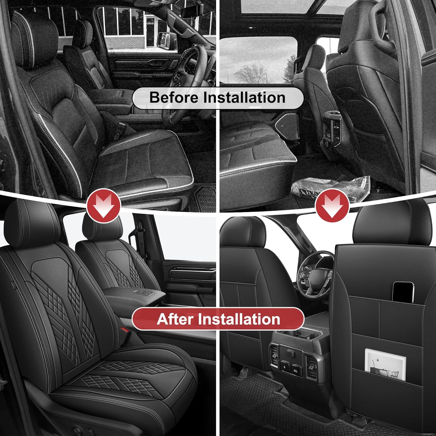 TTX for Dodge RAM 1500 2500 3500 2012-2025 2026 Seat Covers - Waterproof Faux Leather Seat Cushion Cover (Front/Black)