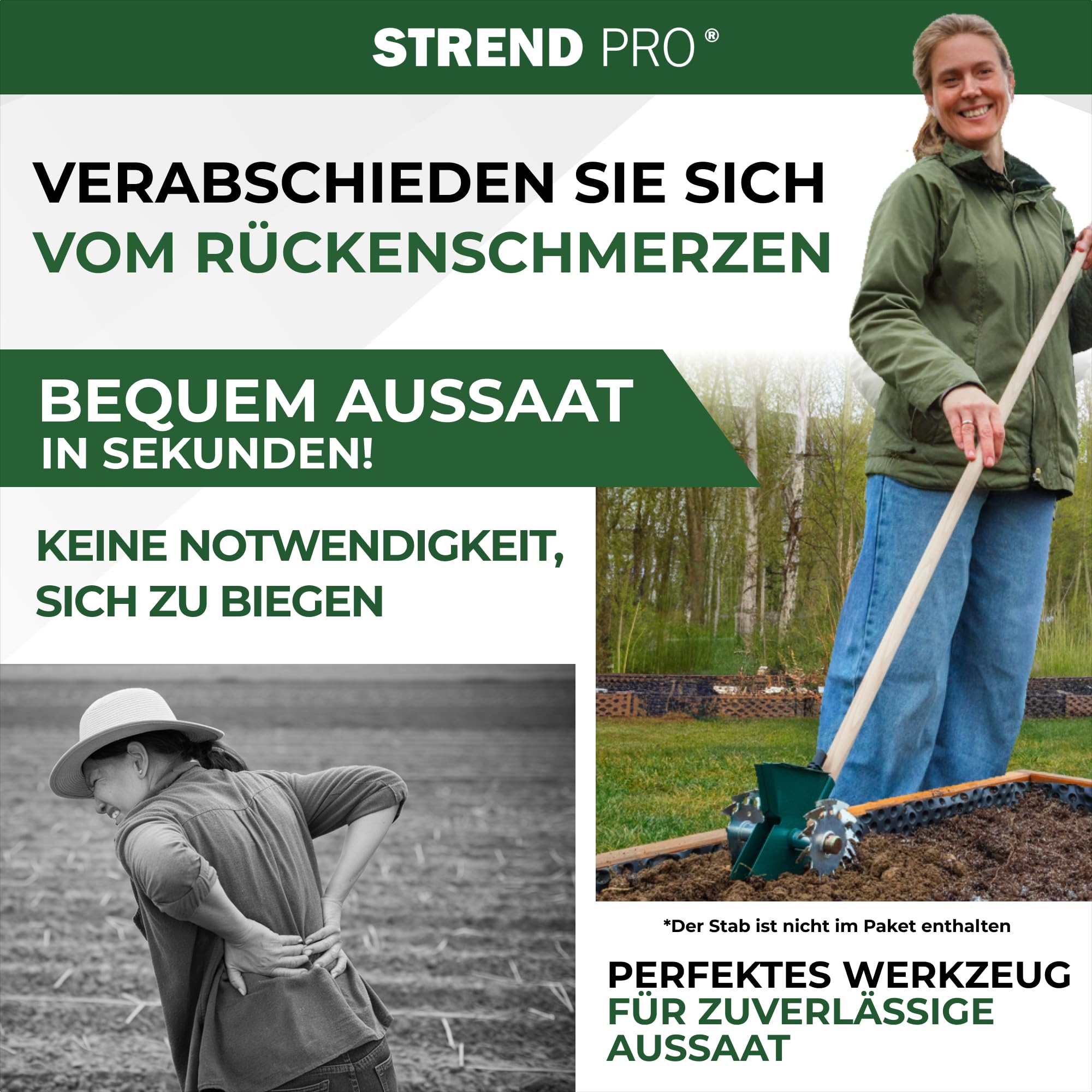 STREND PRO Sämaschine | Manuell Samenstreuer | Metall | Einreihig | EINSTELLBAR Samengröße (1,5; 3,5; 5 mm) | Samen Streuer für Kleine Flächen, Beete, Garten, Gewächshäuser | Hand-Samenstreuer