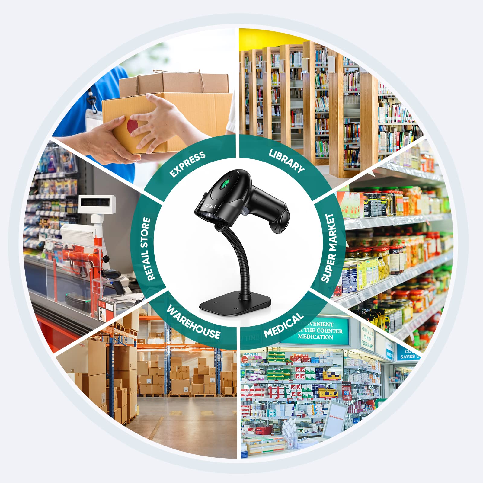 Escáner de código de barras con soporte, Bluetooth y escáner de código de barras inalámbrico, escáneres de código QR 2D 1D para computadora POS, lector de código de barras de imagen CMOS portátil para 8