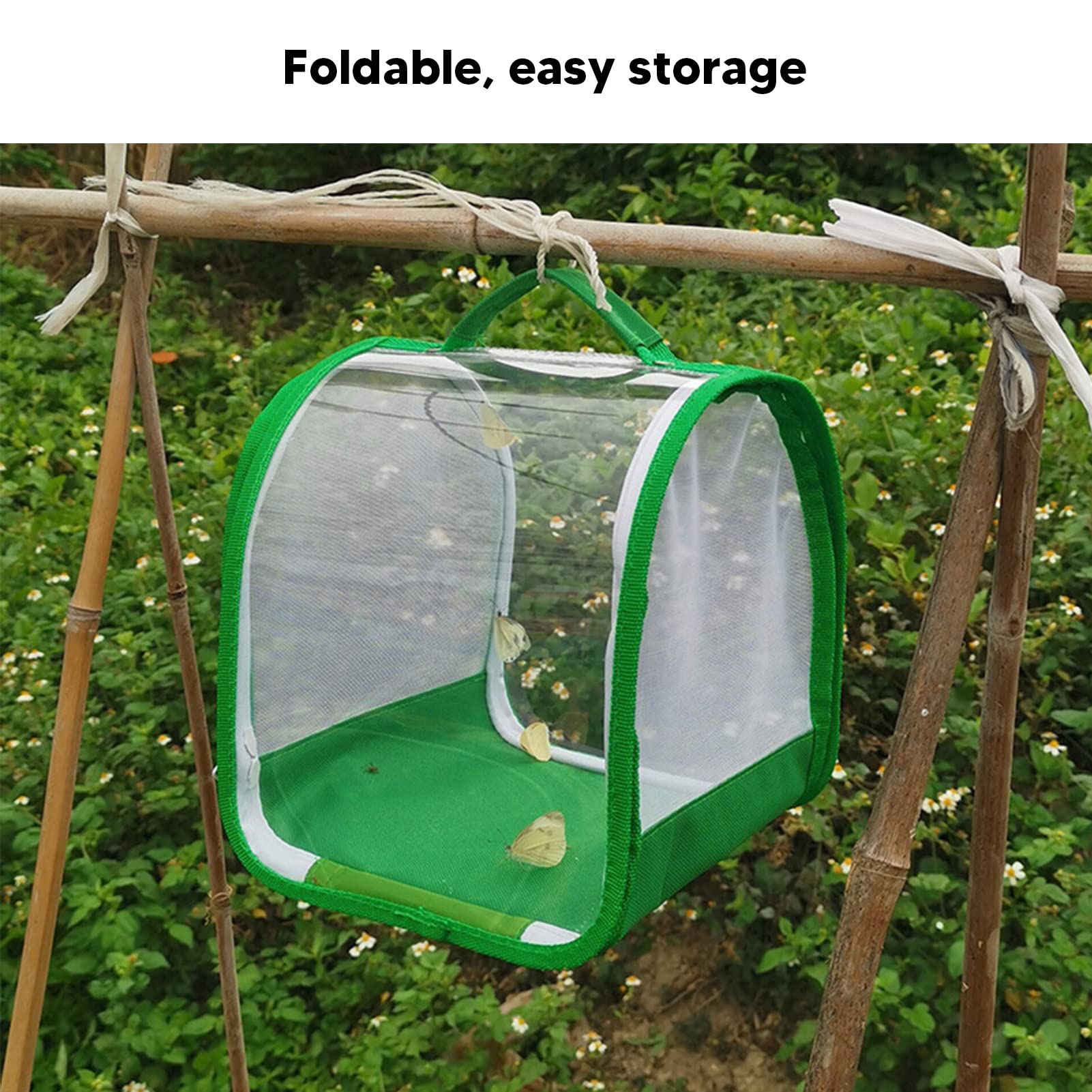 Hábitat de Mariposas Transparente Jaula Insectos Plegable con Asa Portátil para Observación Crianza Interior Exterior Fácil Transporte