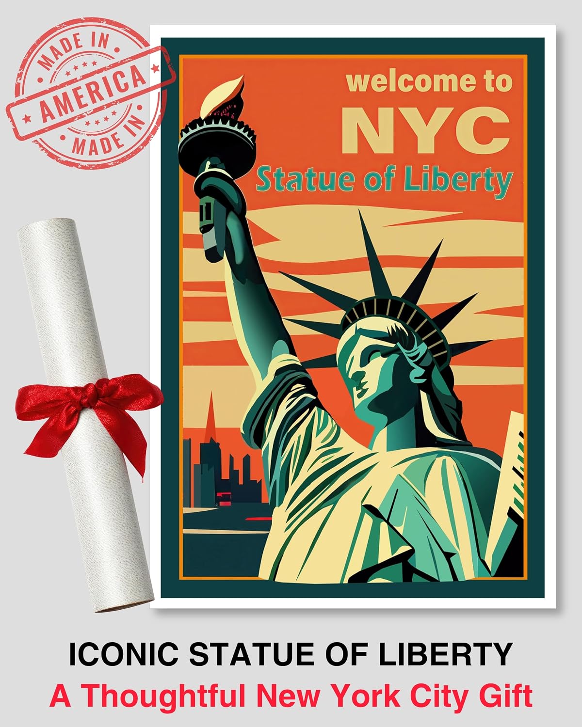 ArtMalore Statue of Liberty NYC Vintage Style Travel Poster - 12x18 Inch Unframed for Custom Styling Premium Quality for Enhancing Home and Office Spaces with Iconic NYC Charm image 2