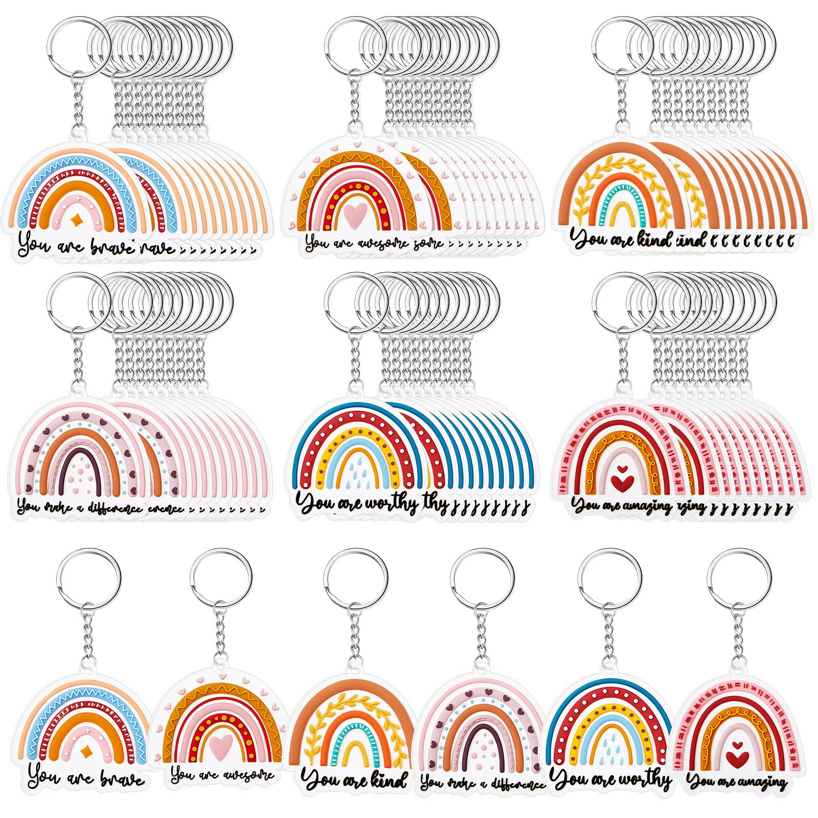 Ecally Easter Gifts Bulk Inspirational Keychains Bulk Motivational Rainbow Keychain Set for Employee & Teacher Appreciation