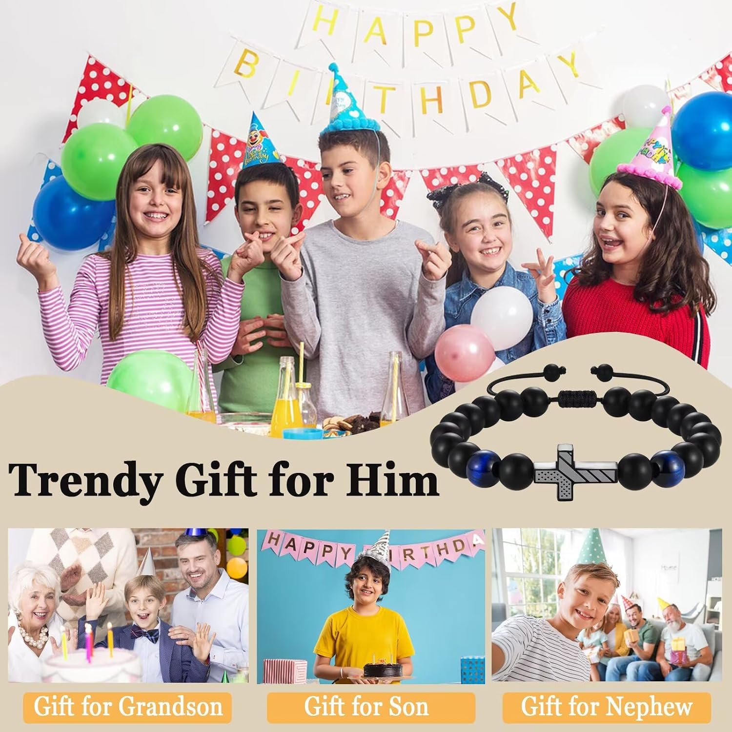 13th 14th 15th 16th 17th 18th Birthday Gifts for Boys American Flag Cross Bracelets for Son, Grandson, Brother, Nephew