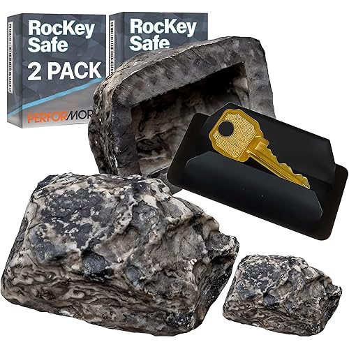 Performore 2 Pack of Hide-A-Key Fake Rock Key Holder, Real-Looking Stone Rock in a Plain Sight, Gray Camouflage Geocaching Popular Practical Performance Holds Standard Sized Spare Keys