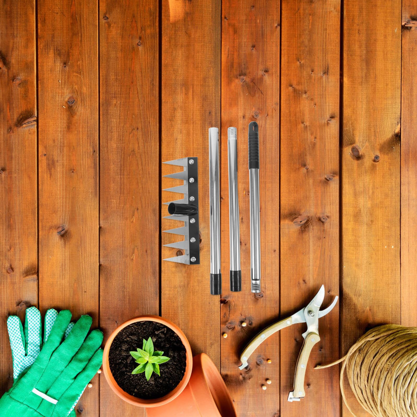 Kisangel Rastrillo de Jardín Ajustable de Aluminio y Plástico con 8 Púas para Eliminar Malas Hierbas y Escombros en Áreas de Jardinería y Comunidades