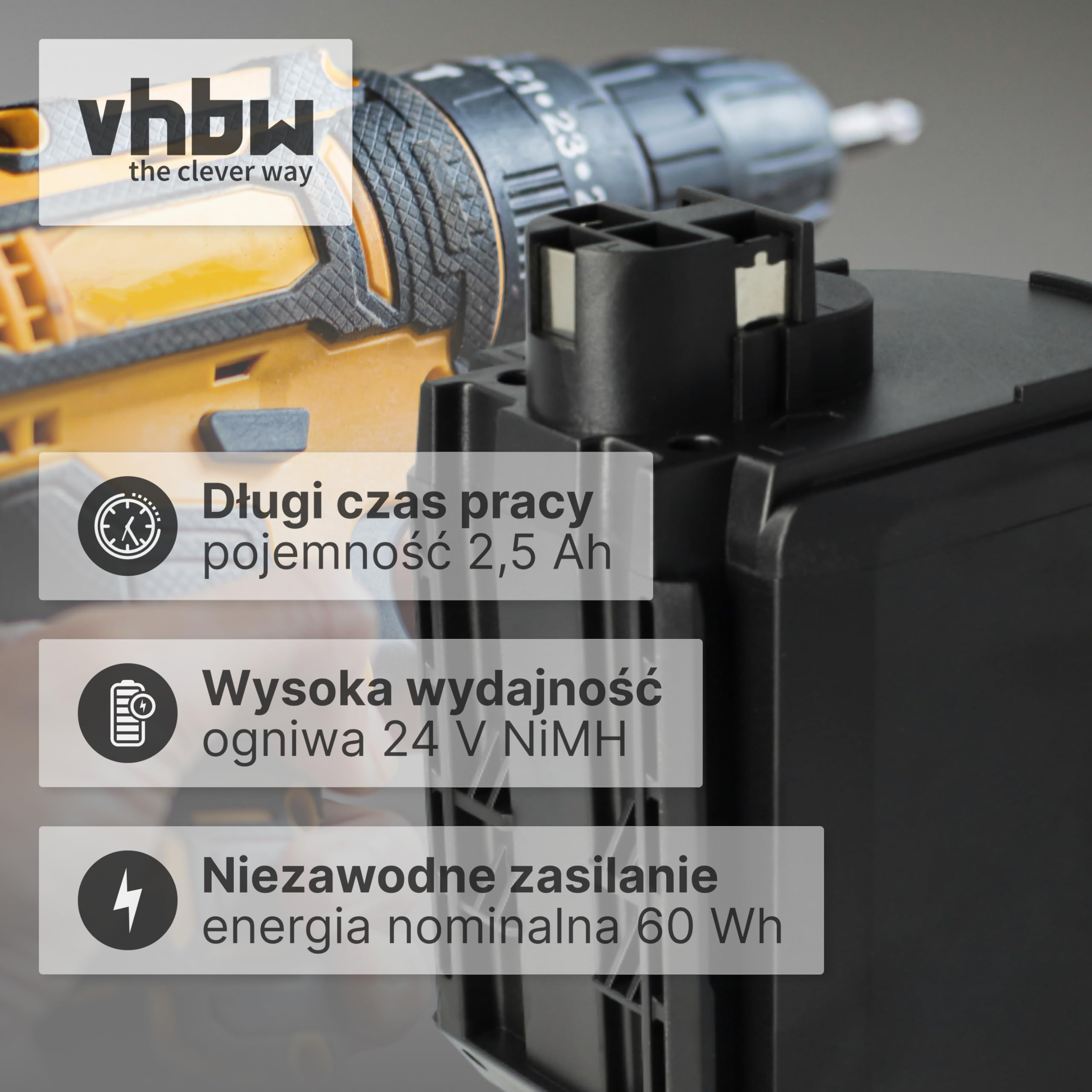 vhbw Akumulator pasujący do Würth ABH 20, ABH 20-SLE elektronarzędzi (2500 mAh, NiMH, 24 V)