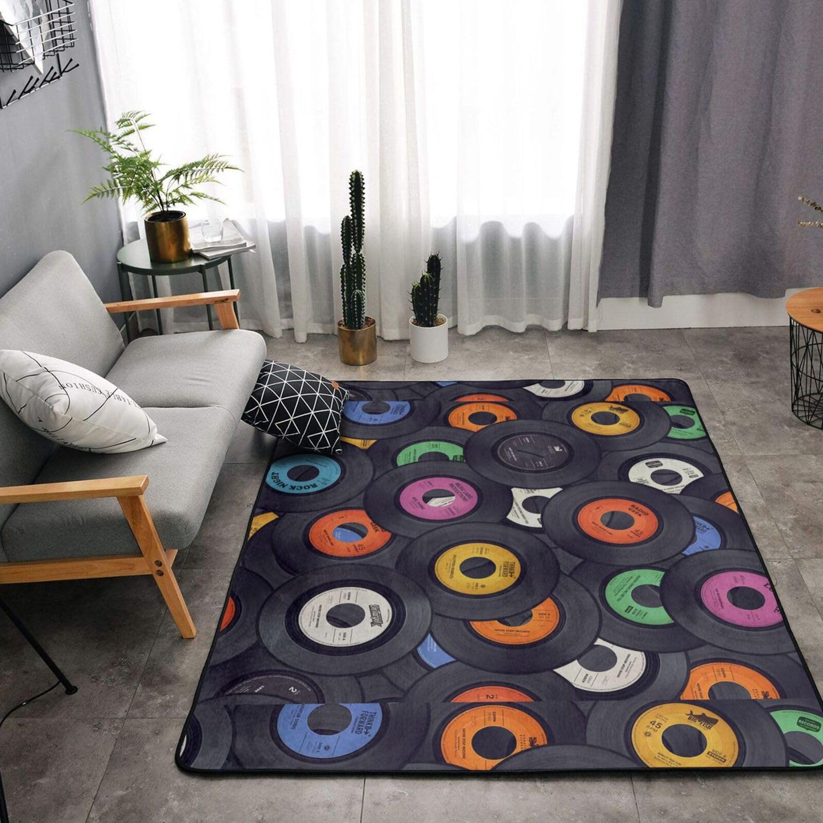 Dischi in vinile Album musicale, Tappeto grande antiscivolo per soggiorno e camera da letto, 160 x 120 cm.