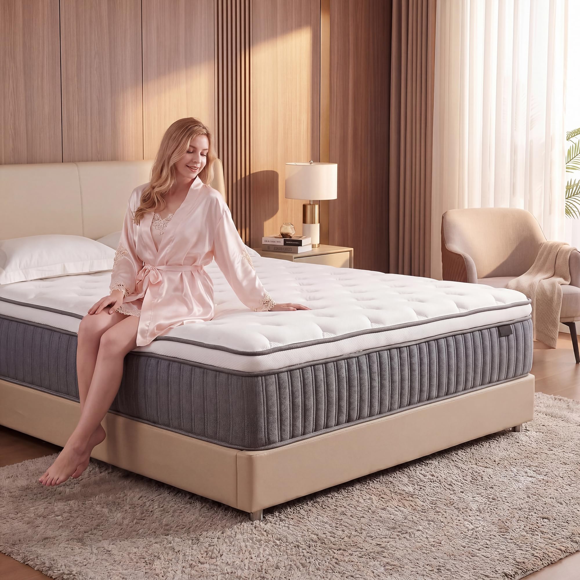 Photo 1 of Queen Size Mattress 12 Inch, Hybrid Mattresses in a Box, Medium Firm Individual Pocket Springs Fiberglass Free Breathable and Stress-Relieving CertiPUR-US 80" x 60"