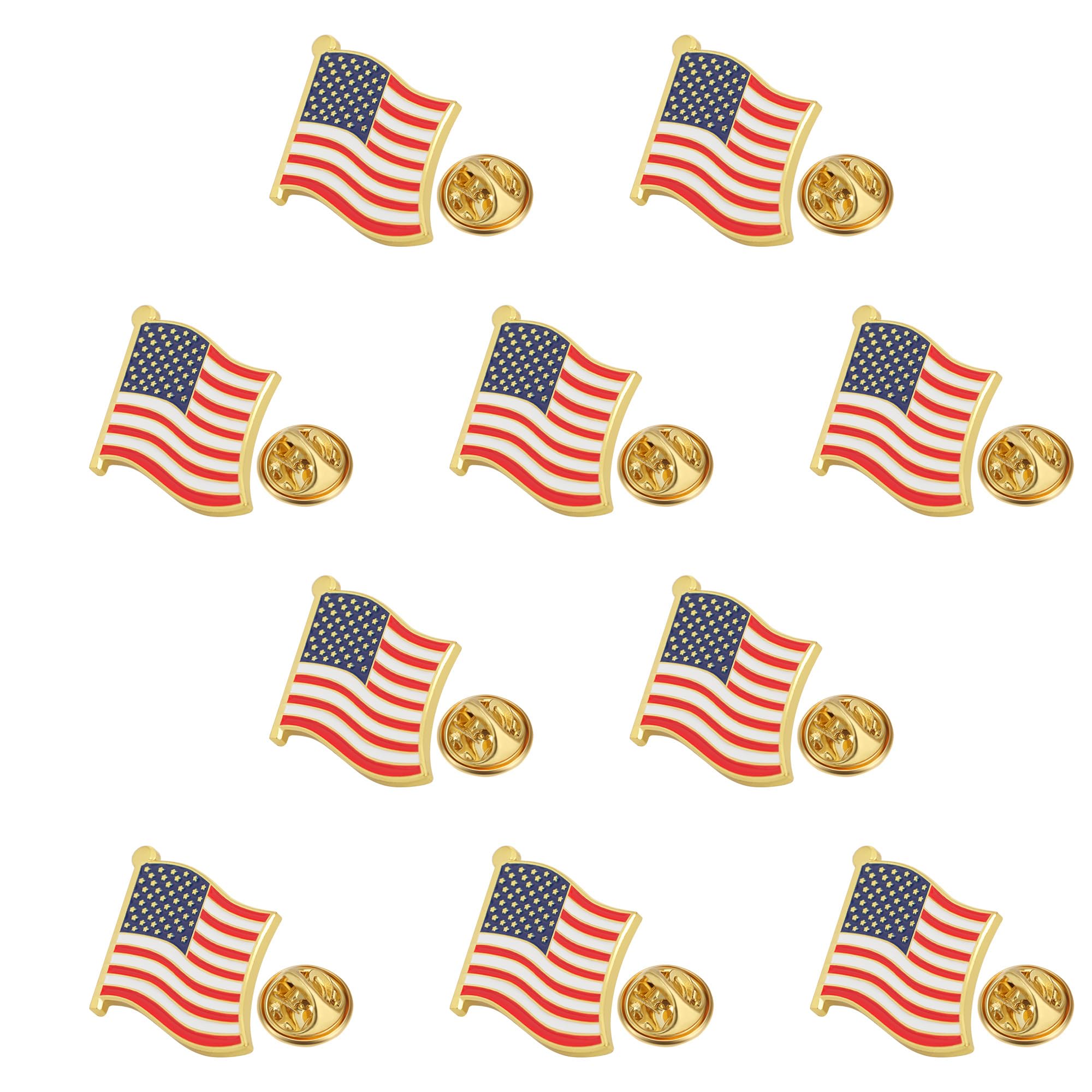 Exquisite American Flag Lapel Pin 10 PACK -The Stars and Stripes Flag Pins, Solid Metal US Flag Lapel Pin for Memorial Day, Flag Day, Independence Day, Veterans Day