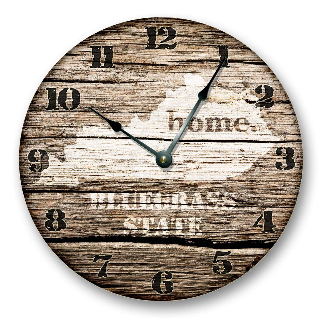 Sugar Vine Art Kentuckey State Silent Non Ticking Round Battery Operated Handmade Hanging Large10.5 Inch Wall Clock for Bedroom Office Cottage Decoration