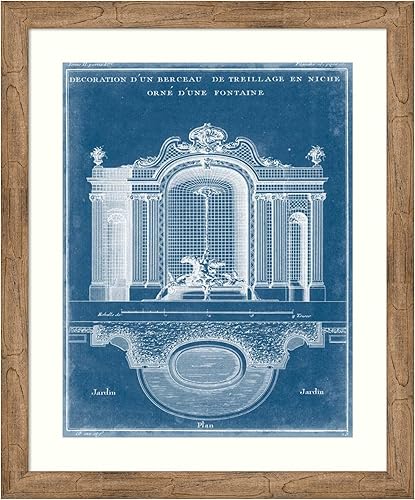 Amanti Art Framed Wall Art Print 36x30 Garden Treillage Blueprint II by Vision Studio, Architecture Wall Art, Vintage Decor, Large Poster Painting