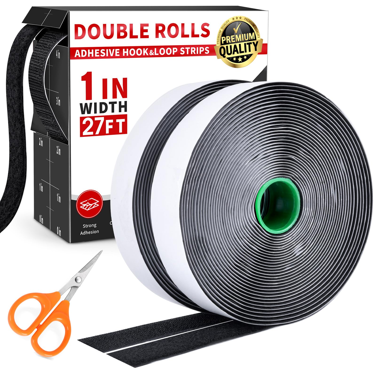 Photo 1 of 1 Inch x 27Ft Hook and Loop Strips with Adhesive, Double Sided Self Adhesive, Nylon Self Tape for Home Office School and Crafting