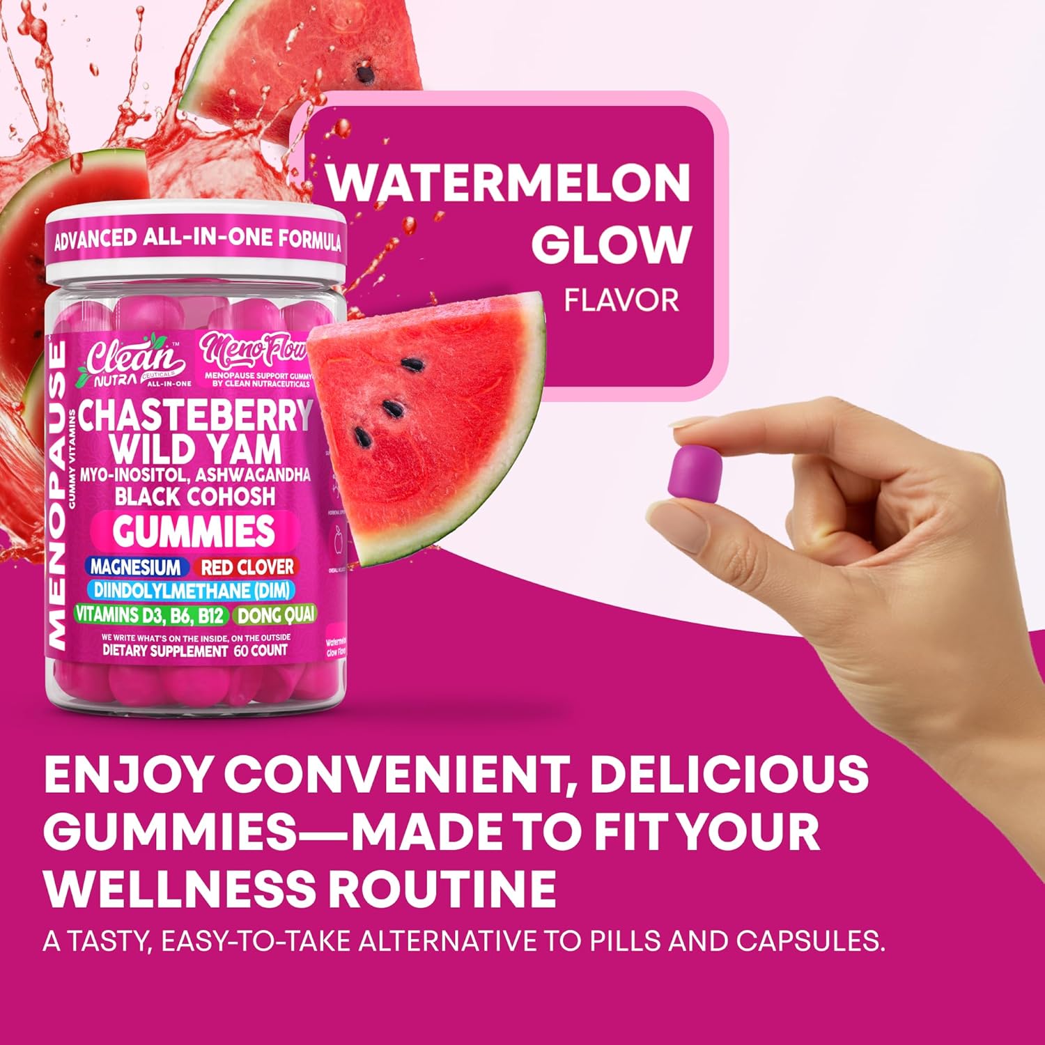 Clean Nutra Menopause Supplements for Women Chastberry Wild Yam Gummies Inositol Black Cohosh Magnesium Red Clover DIM Supplement B6 Magnesium Glycinate Glycine Vitex Hormone Balance Gummy Vitamins - Image 7