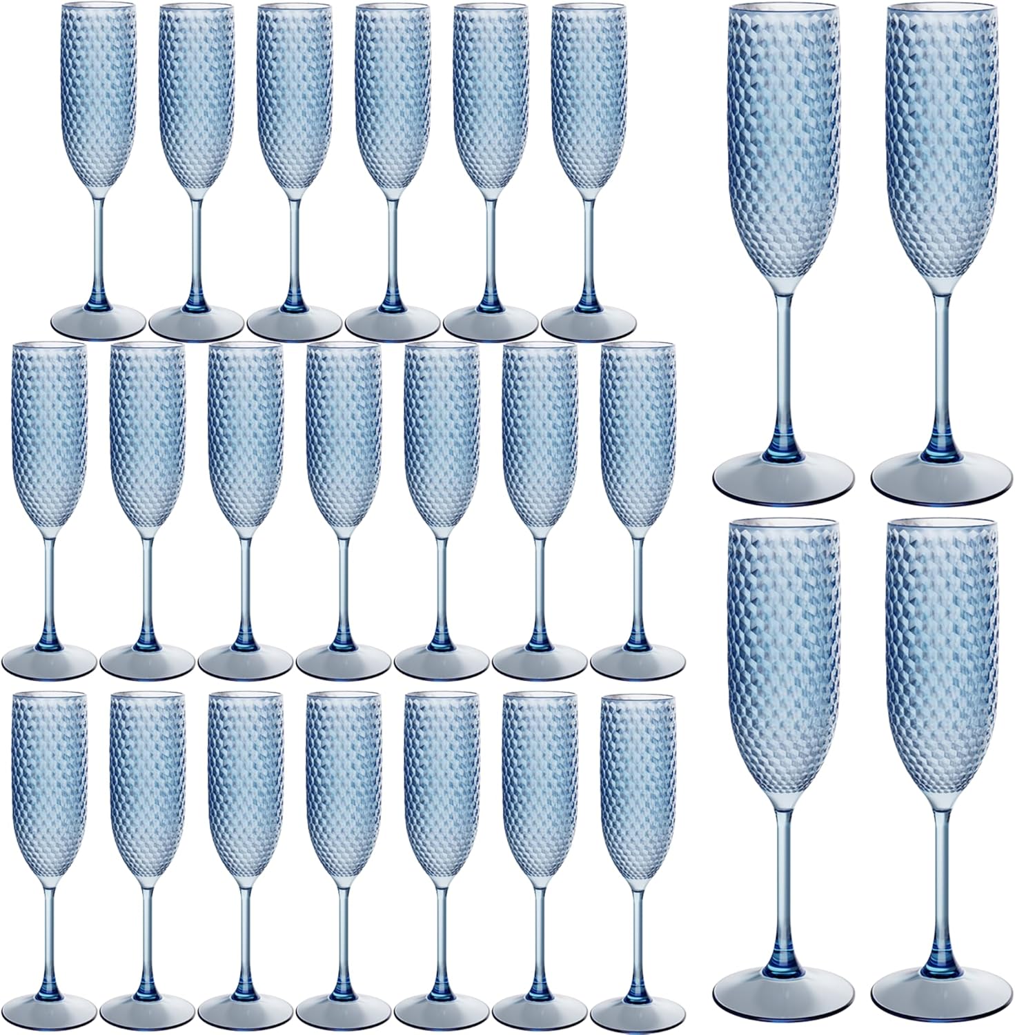Photo 1 of 24PCS Blue Champagne Flutes Plastic Vintage Goblet Champagne Glasses Unbreakable Wedding Toasting Glasses Diamond Wine Glasses Crystal Wine Cups Clear Drinking Glasses for Bridal Shower