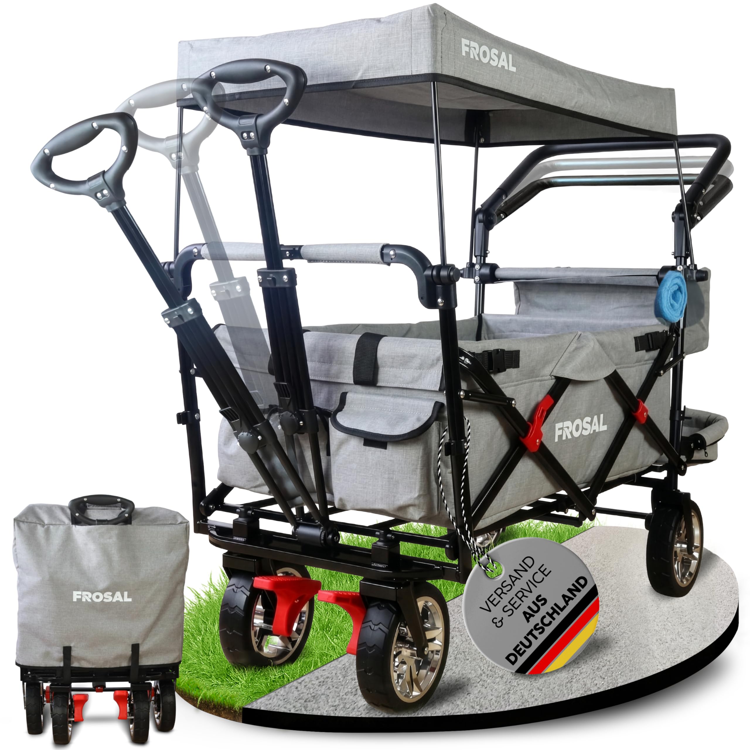 FROSAL Chariot de transport pliable avec toit Leo gris argenté souple | Chariot de transport pliable pour enfants