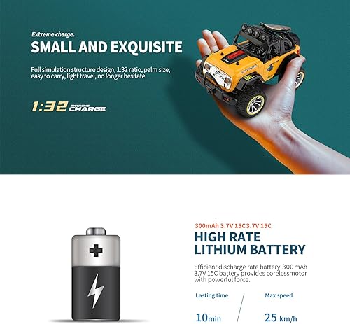 Miniatura 5 de Wltoys 32221 RC Car 1/32 RC Crawler 15.5 mi/h Cepillado RC RC Rock Crawler 2WD Control remoto Coche Todo Terreno TPR Neumáticos RC Car Regalos..