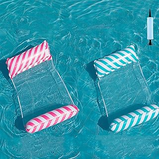 2 Pieces Inflatable Pool Float Water Hammock Swimming Pool Floating Chair Bed Raft Recliner Float Lounger Float Saddle Drifter Hammock for Adults Kids Garden Pool Beach Outdoor