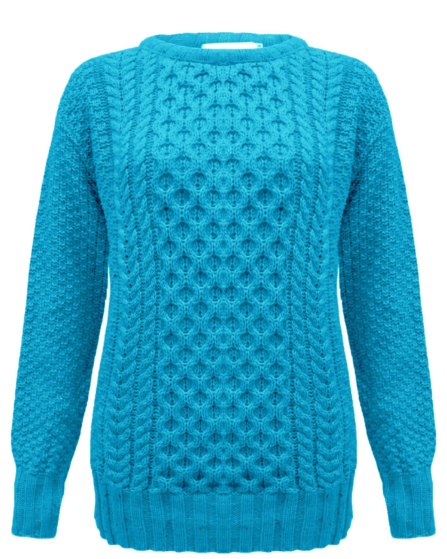 Top Vendor Women's Turquoise New Knitted Cable Knit Warm Chunky Sweater Formal Everyday Casual Long Sleeves Jumper Pullover Crew Neck Top[,Ml]