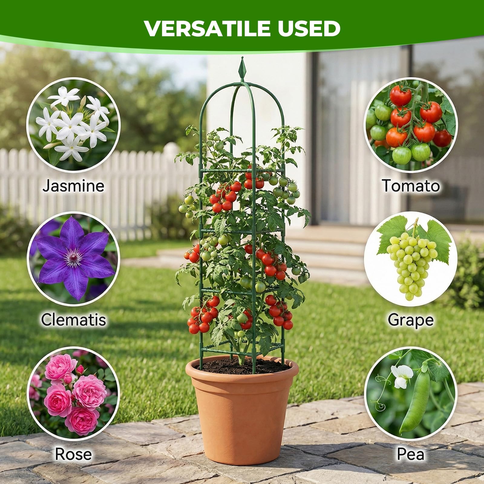 Treillis obélisque de jardin de 0,6 m, treillis obélisque pour plantes grimpantes d'extérieur, support d'escalade en fer revêtu de PVC, treillis en pot pour rose intérieur et extérieur, vert (4