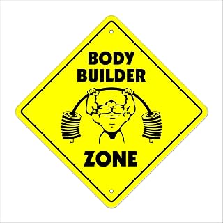 Bodybuilding Crossing Sign Zone Xing | Indoor/Outdoor | 12" Tall Weightlifter Building Gym Fitness Personal Trainer