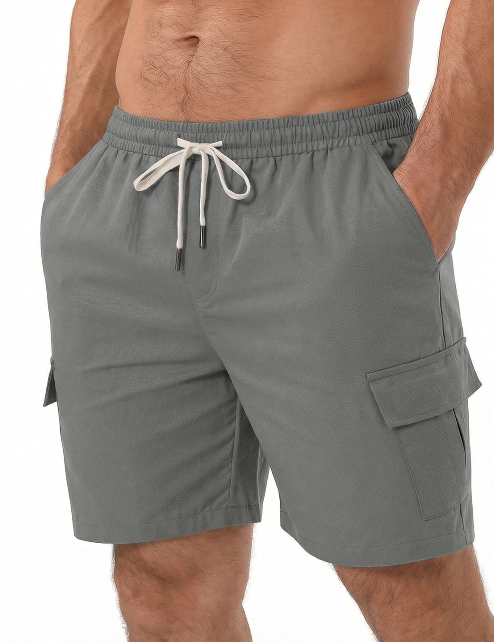 iClosam Pantalons Cargo Courts pour Homme avec Cordon de Serrage Coupe Droite en Coton Résistant et Confortable Pantalons Courts pour Homme Polyvalents pour Le Quotidien et Les Loisirs Été,XS-3XL