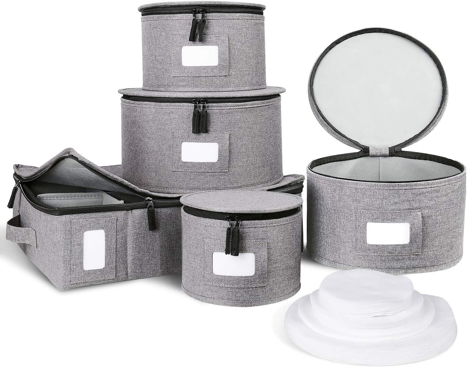 DYD China Storage Set, Mugs & Cups Storage, Hard Shelled & Stackable Dinnerware Containers with Felt Dividers for Dishes Salad Plates Protection & Transporting