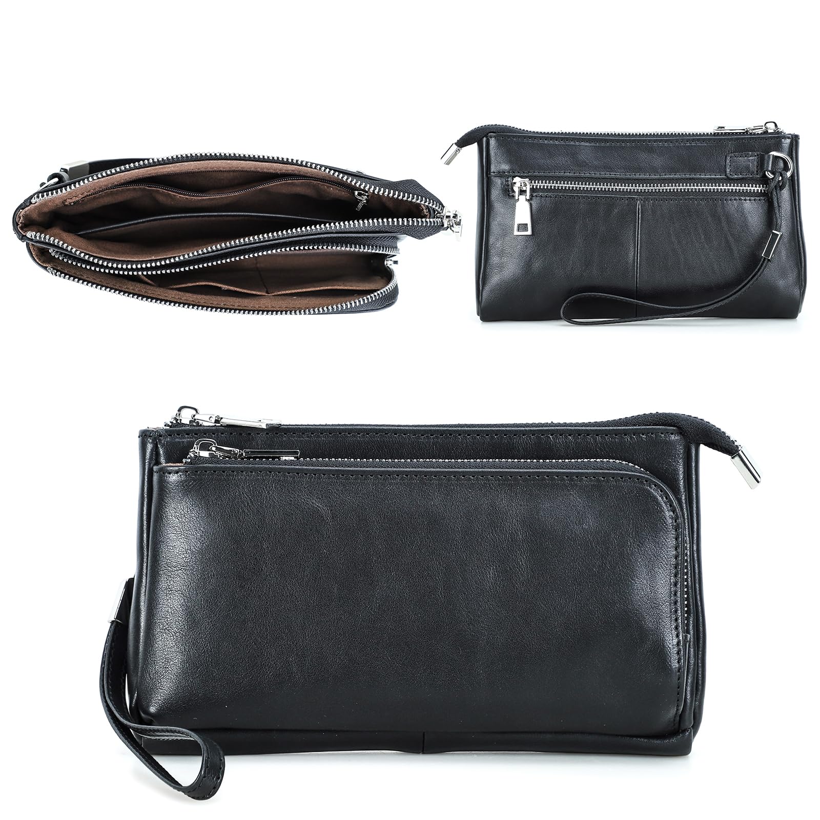 CONTACT'S FAMILY Leder-Kabel-Organizer, Tech-Organizer-Tasche, Elektronik-Zubehör, Reisetasche, Schwarz , Taschen-Organizer