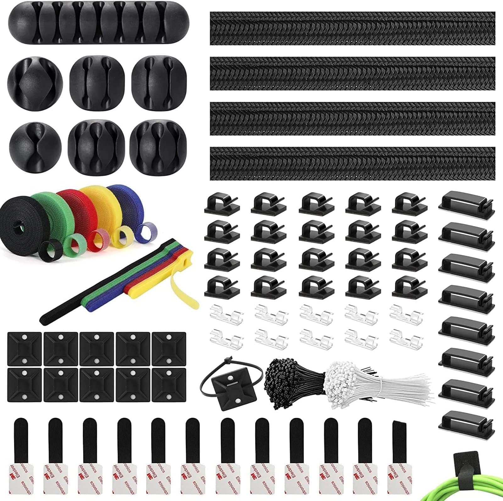 Necomi® Cable Management Organizer Kit, 304 PCS Cable Organizer for Home and Office. Useful for Power Cord, USB Cable, TV Cable, PC, Desktop Cable clips bundle