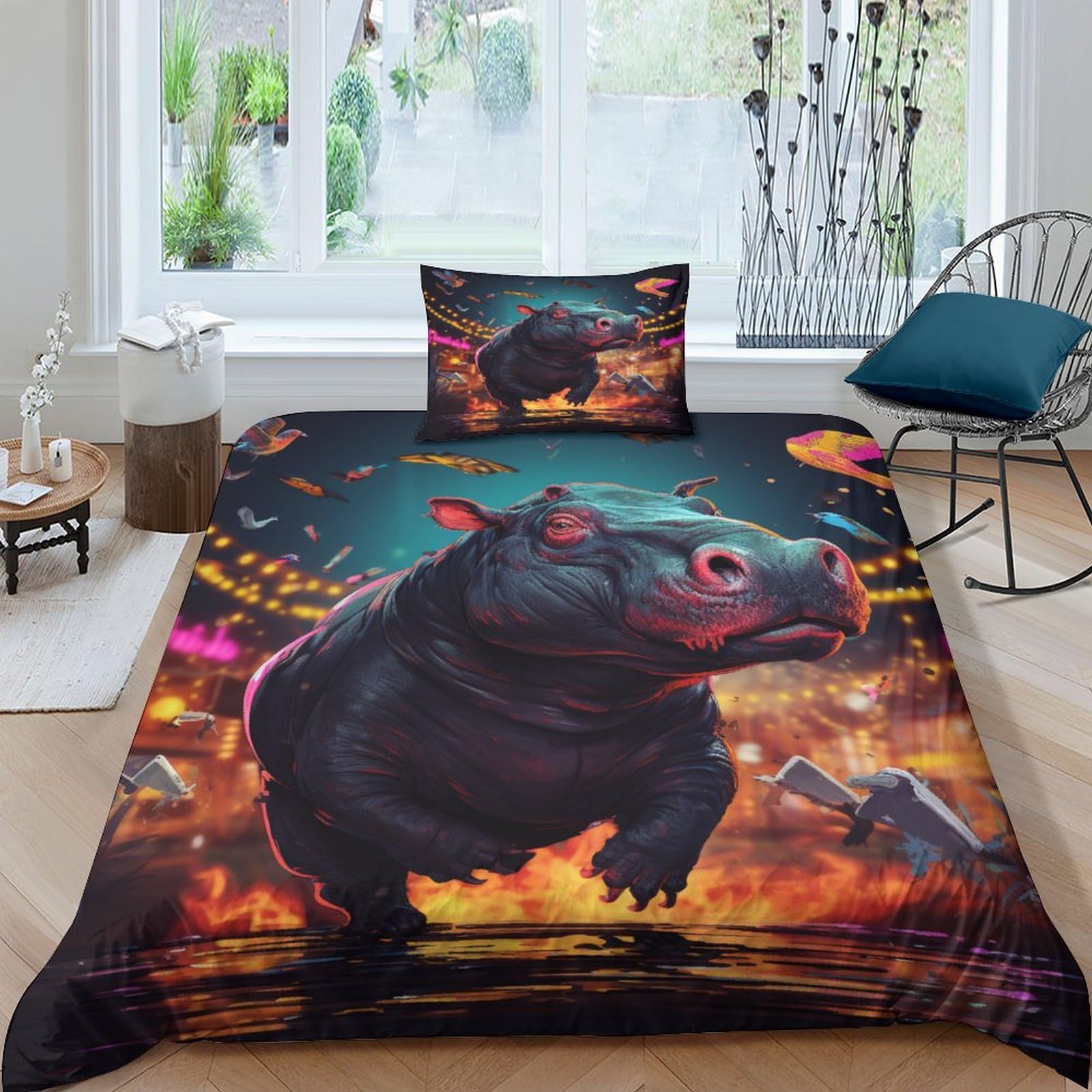 Housse de couette hippopotame parure de lit 3 pièces à offrir pour une chambre ado