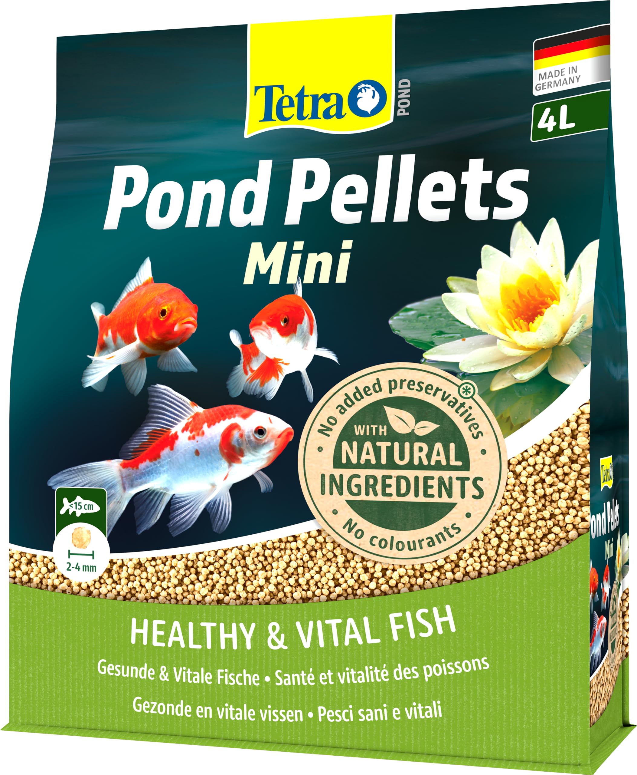 Tetra Pond Pellets Mini - Fischfutter für kleine und junge Teichfische, unterstützt gesunde Fische und klares Wasser im Teich, 4 L Beutel