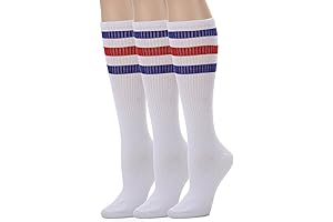 Knee High Tube Socks: Red and Blue Striped Retro Athletic Socks for Men and Women