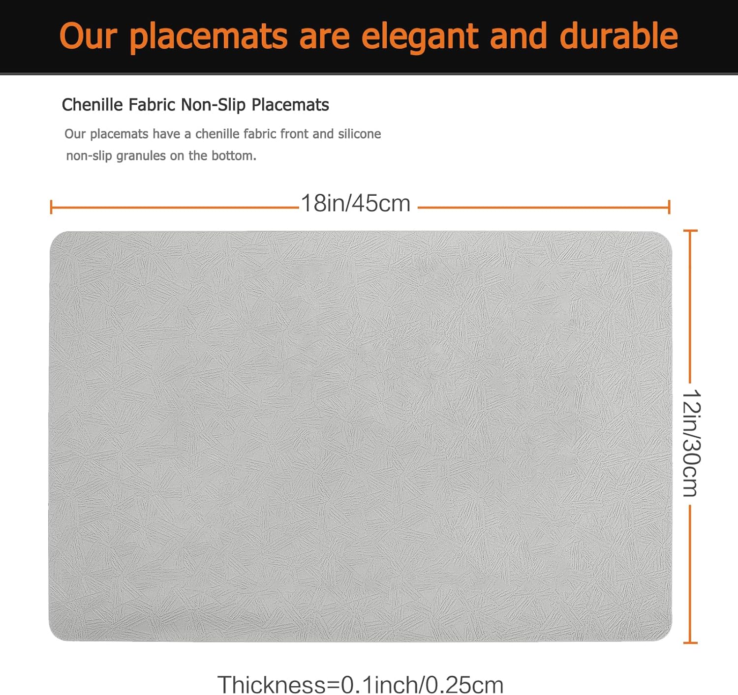 Vinyl Placemats Set of 12 Faux Leather 100% Waterproof Wipeable Washable Place Mats Heat Resistant Easy Clean Non-Slip Table Mats for Indoor Outdoor. (12, Light Gray)