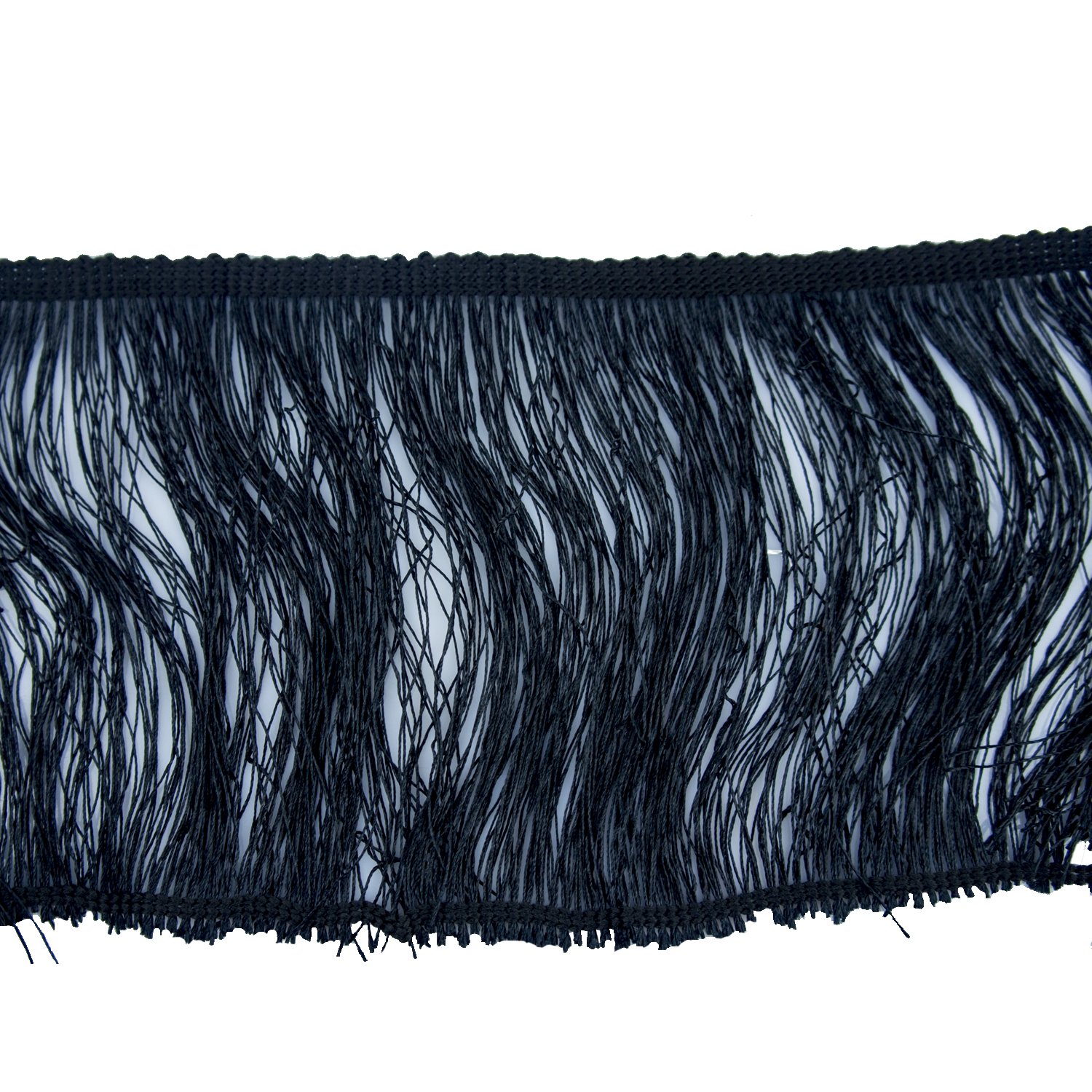 HAND® Black Silky Fringe Thread Loop Trim Border for Clothing and Accessory Embellishment - 60 mm Wide - 3 Metres