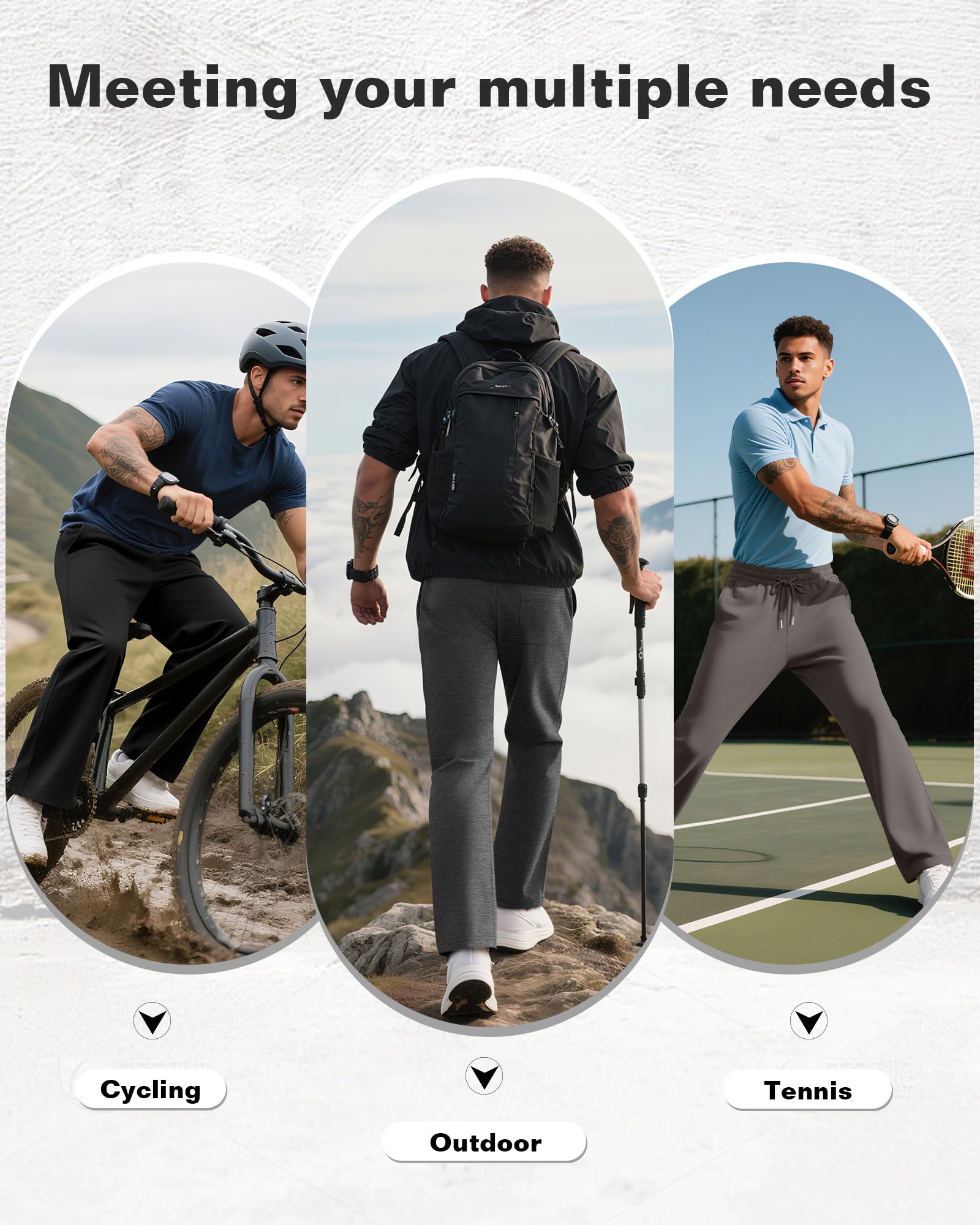 Neer 3 Pantalons de Détente pour Homme, Légers, à Jambes Ouvertes et Coupe Ample, avec Cordon de Serrage et 3 Poches
