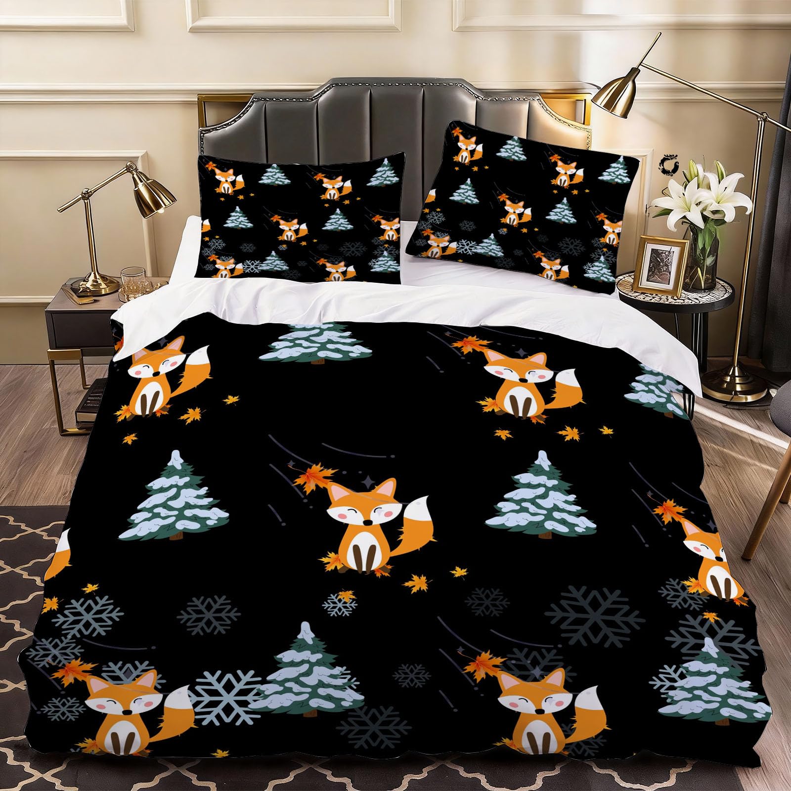 3D Cute Fox Print Duvet Cover Child Teen Bedding Double Bed Set, Soft Microfiber Comforter Cover Printed with Zipper Closure Quilt Coverr 200x200 cm and 2 Pillowcases