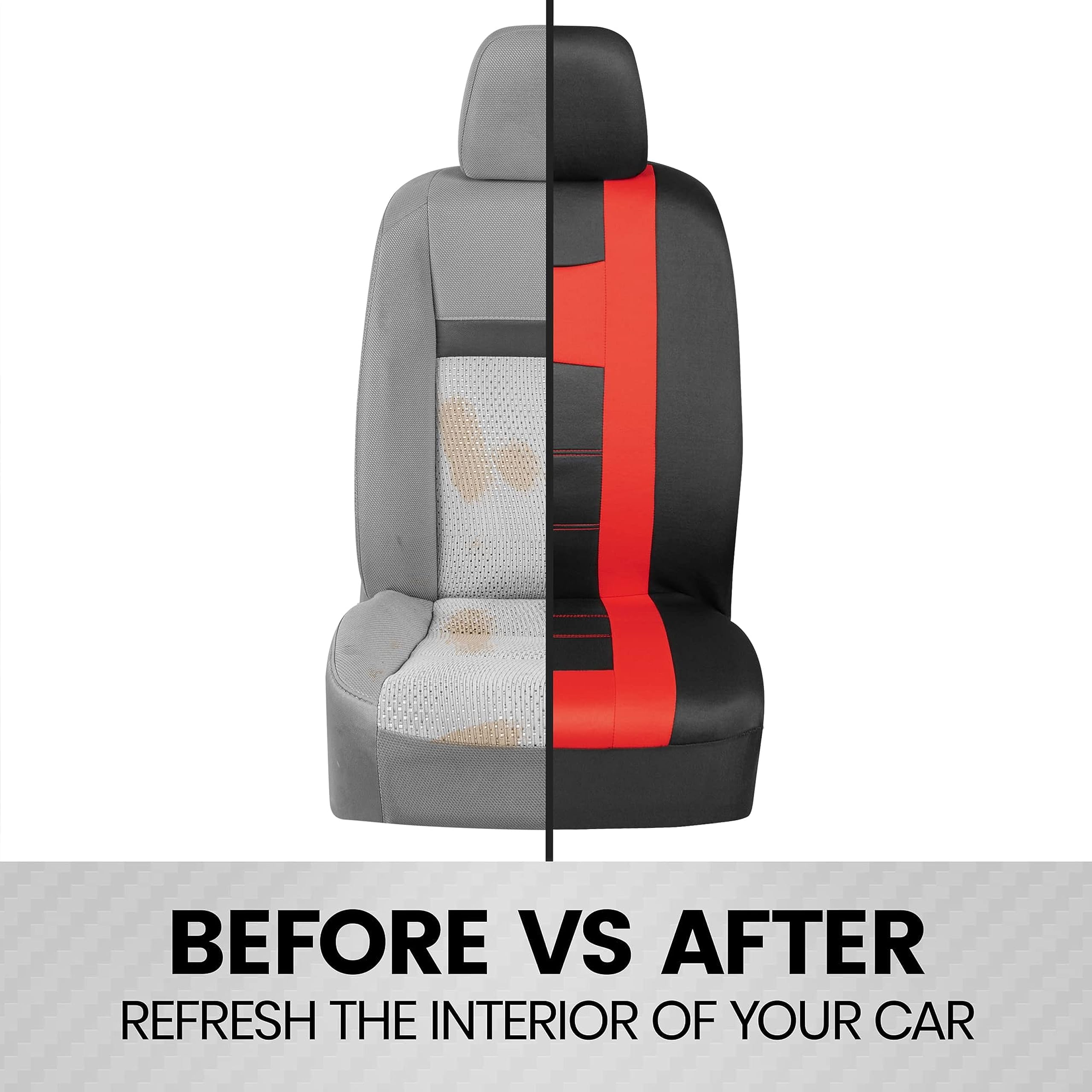 BDK carXS Forza Red Car Seat Covers Full Set Two-Tone Front Seat Covers with Matching Back Seat Cover — view 6