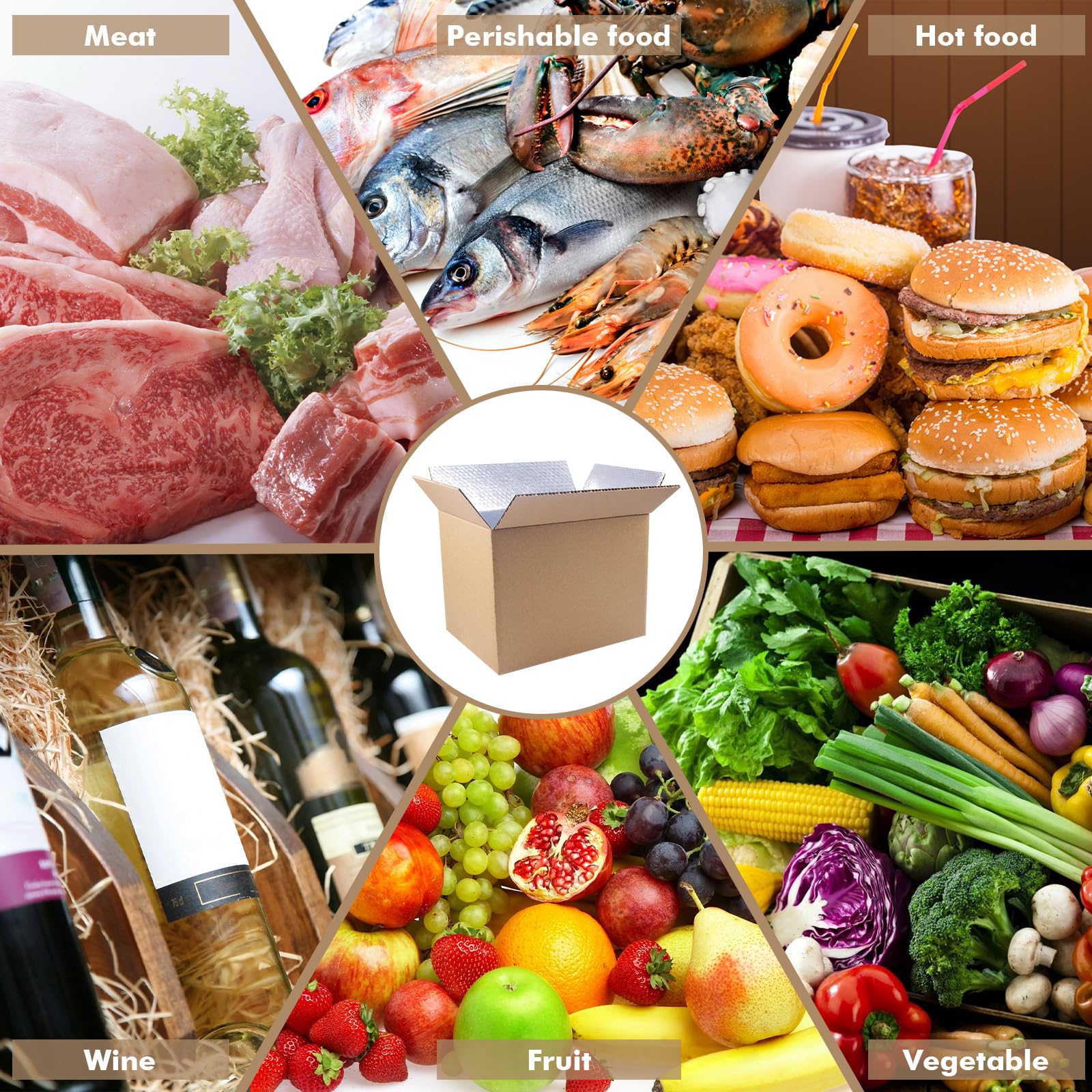 Cajas de envío aisladas para envío de alimentos congelados, 15.7 x 11.8 x 7.8 pulgadas (paquete de 6), kits de mudanza de cartón de aluminio grande para embalaje por correo, caja de envío